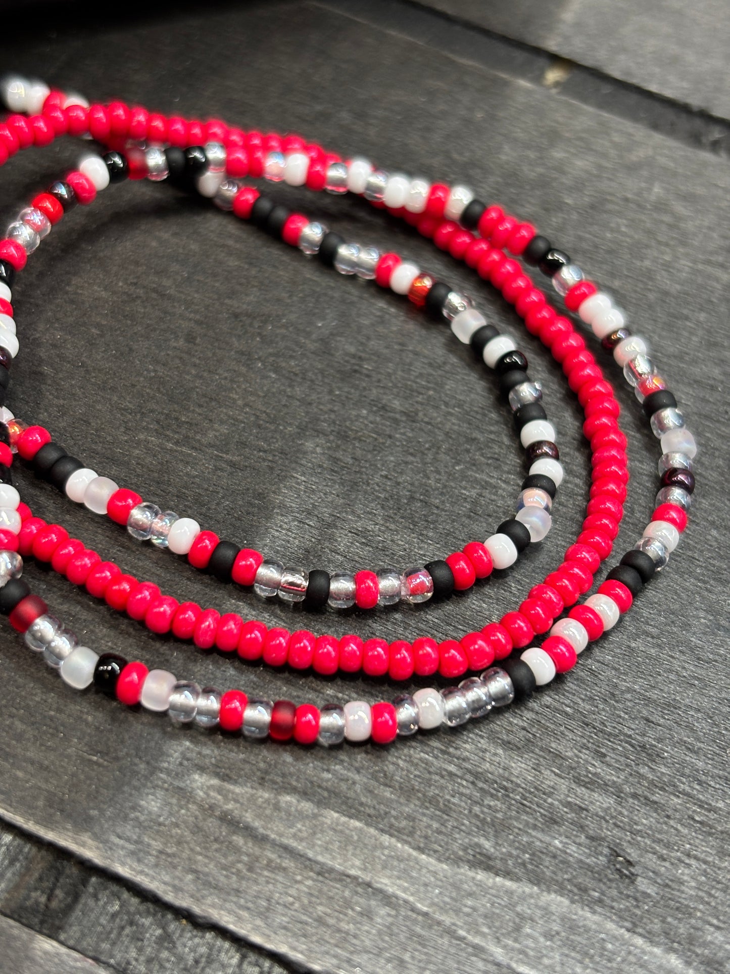 "Graphite Rose" - Handmade Seed Bead Stretch Bracelet Set of 3