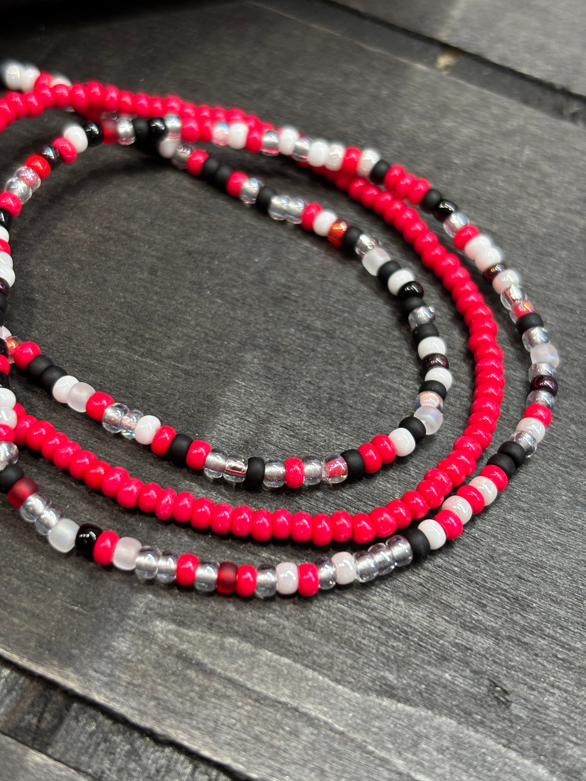 Graphite Rose  Handmade Seed Bead Stretch Bracelet Set of 3 - 2