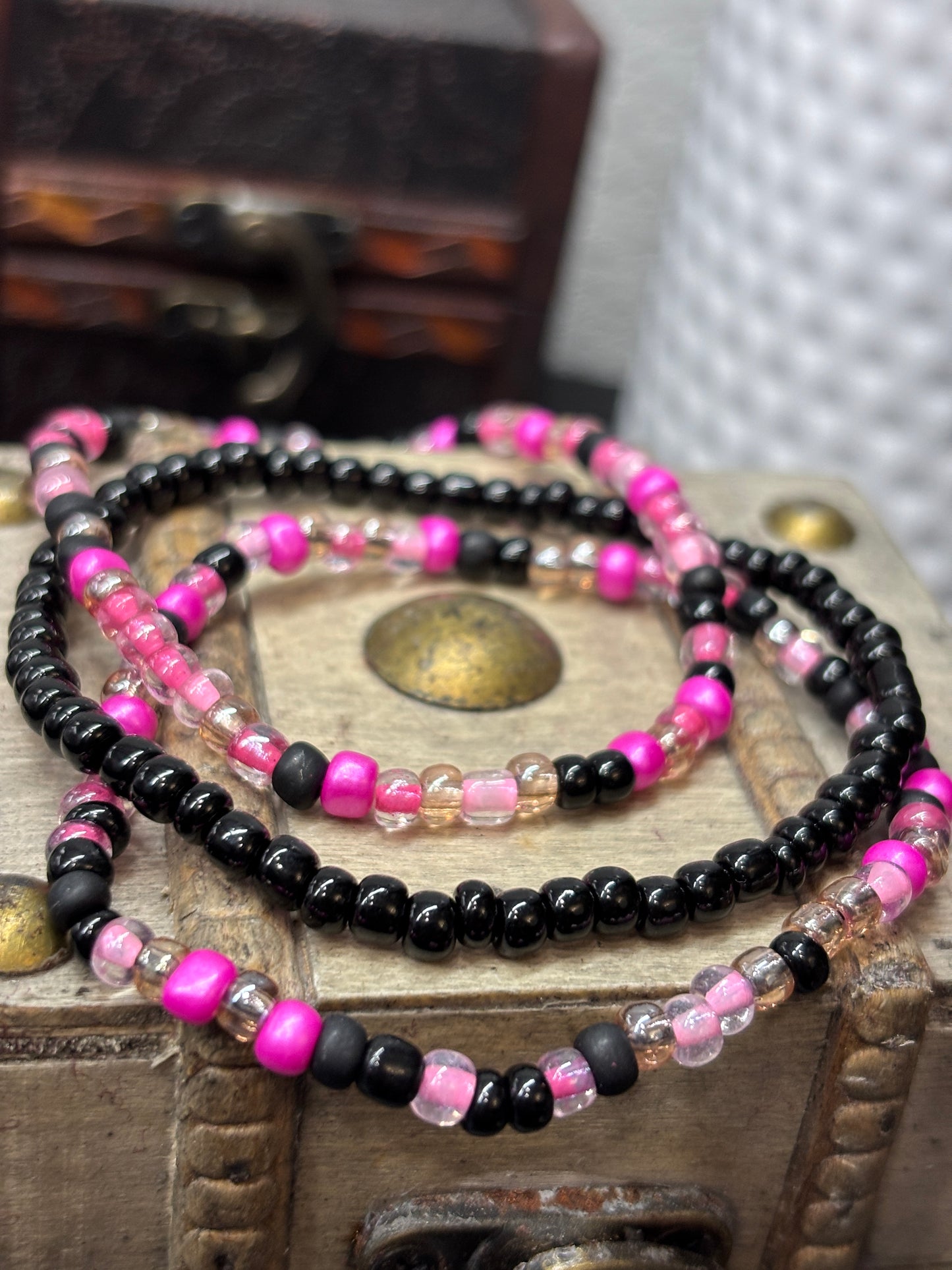 "Pink Venom" - Handmade Seed Bead Stretch Bracelet Set of 3