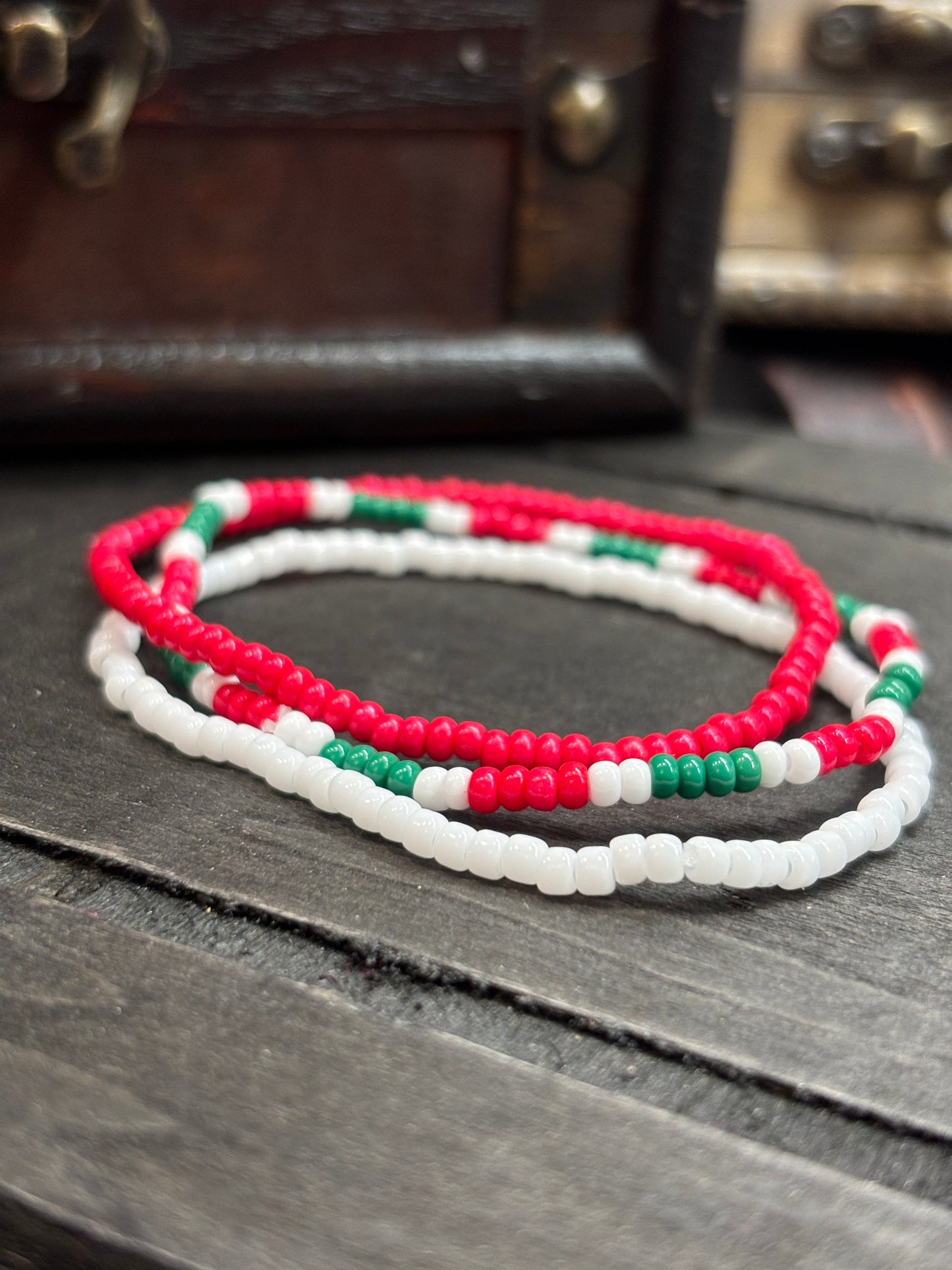 "Jingle Bloom" - Handmade Seed Bead Stretch Bracelet Set of 3
