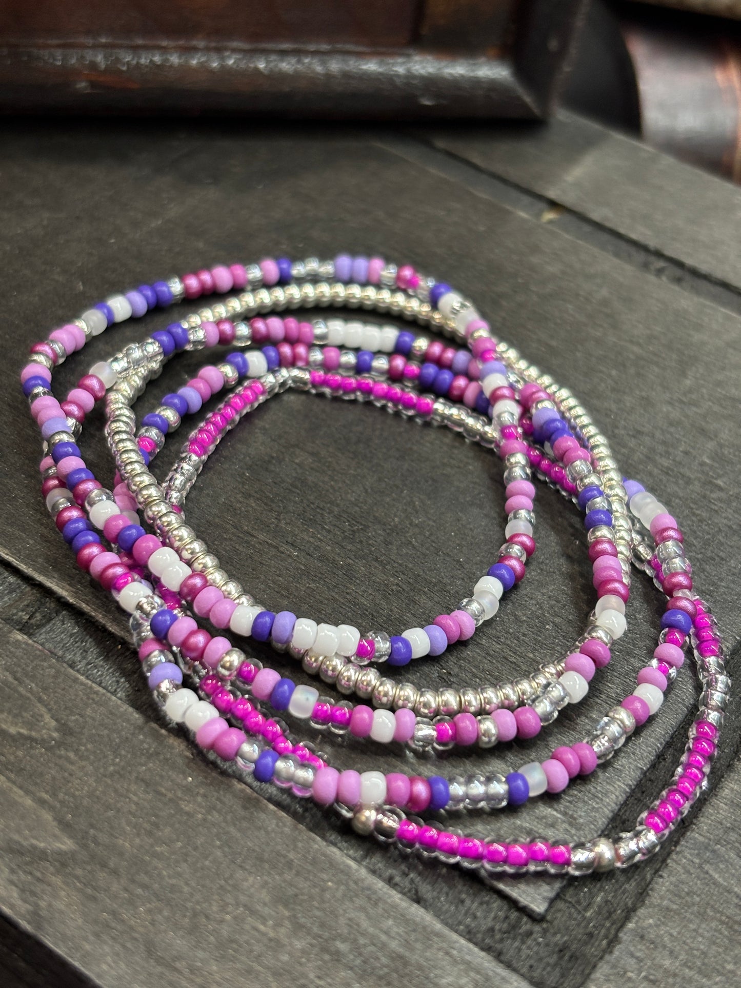 "Violet Ice" - Handmade Seed Bead Stretch Bracelet Set of 5