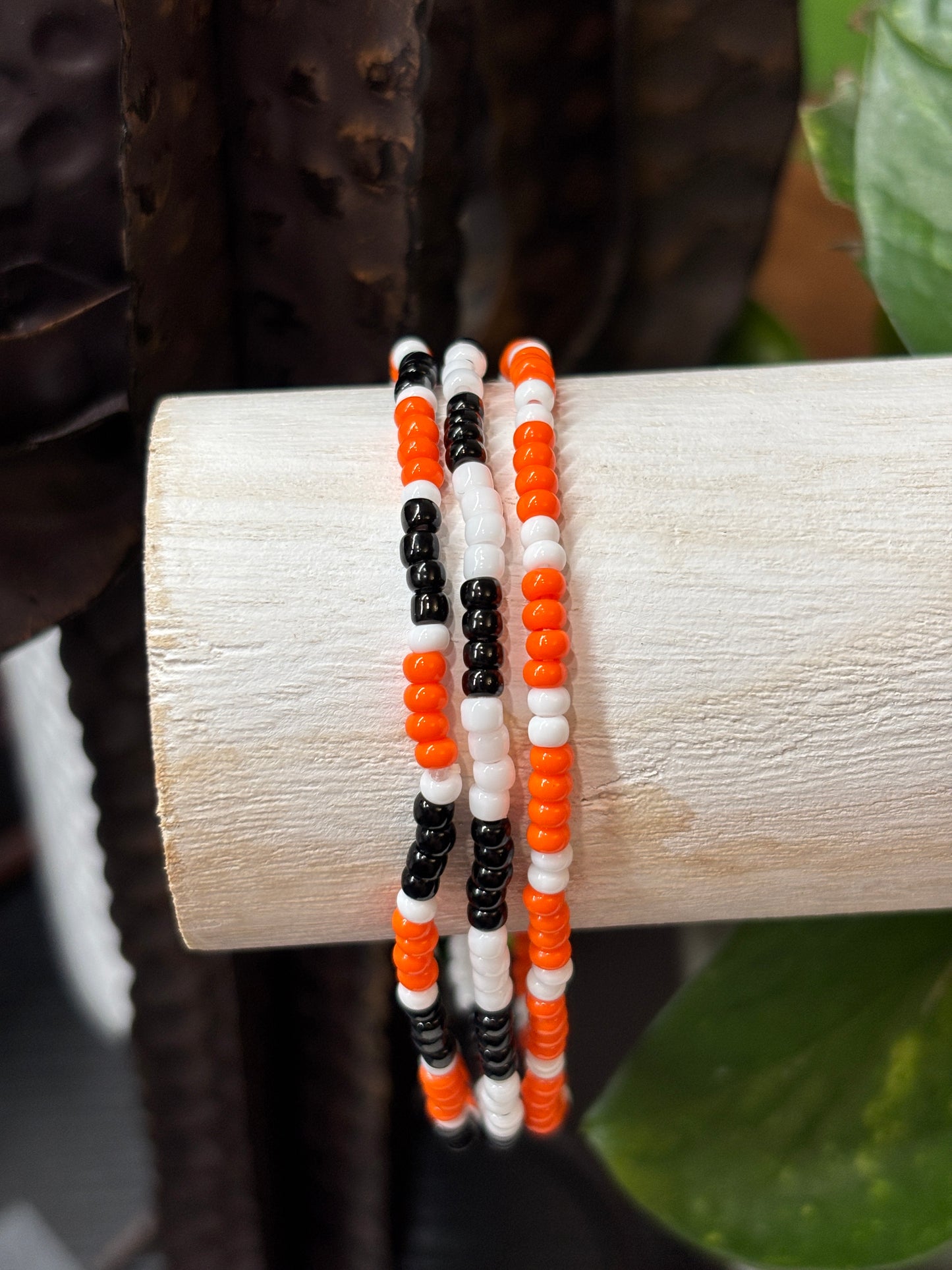 "Candy Coal" - Handmade Seed Bead Stretch Bracelet Set of 3