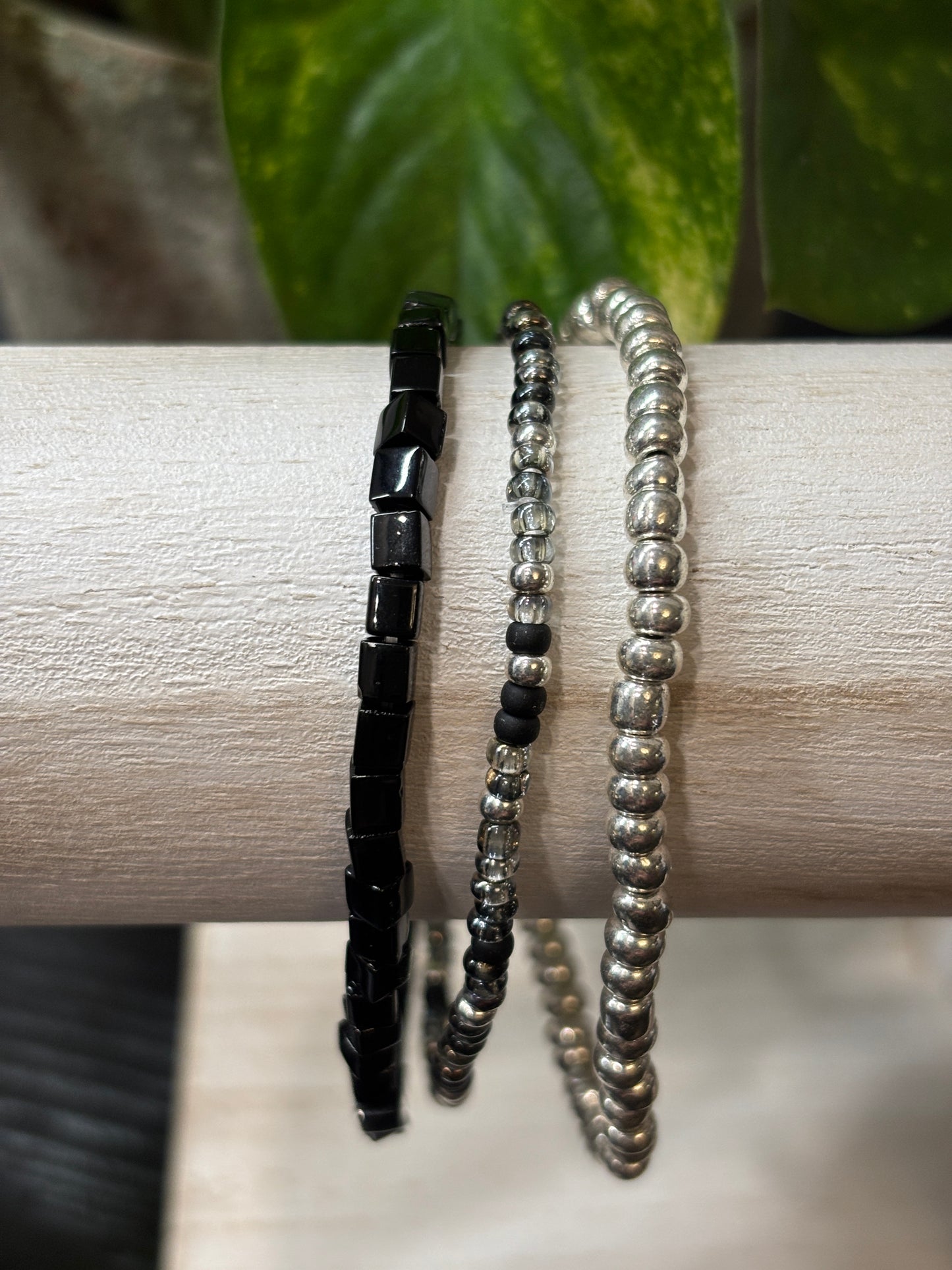 "Matte Metal" - Handmade Seed Bead Stretch Bracelet Set of 3