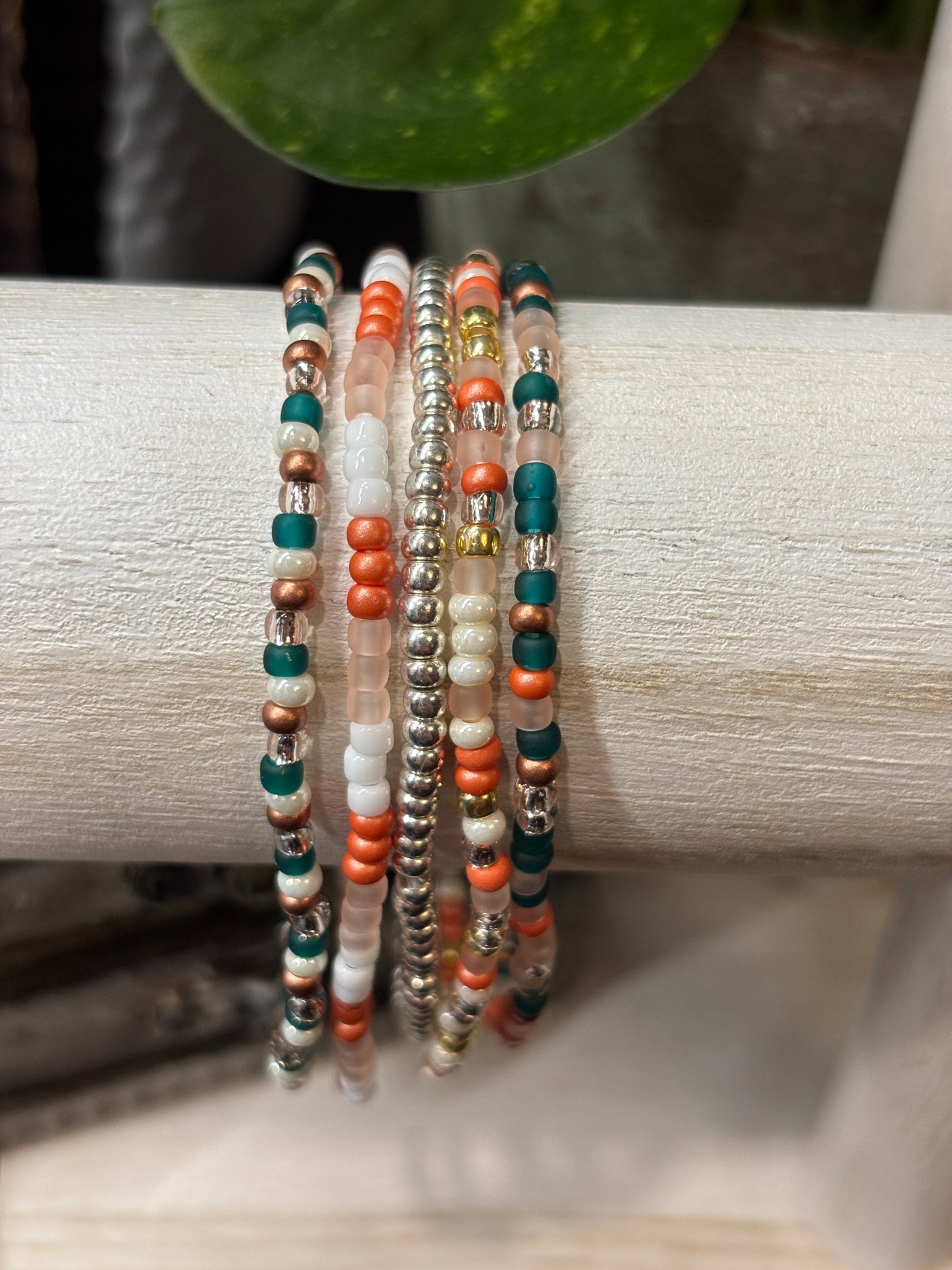 "Sunlight Orchard" - Handmade Seed Bead Stretch Bracelet Set of 5