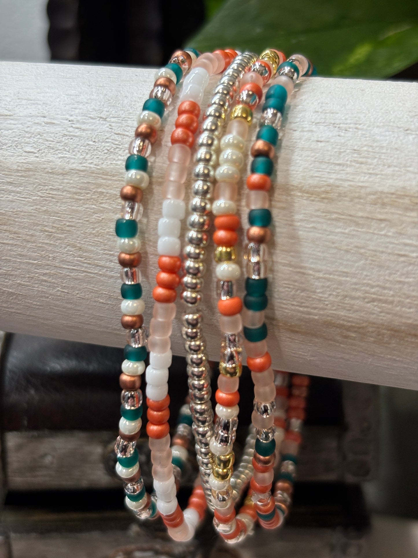 "Sunlight Orchard" - Handmade Seed Bead Stretch Bracelet Set of 5