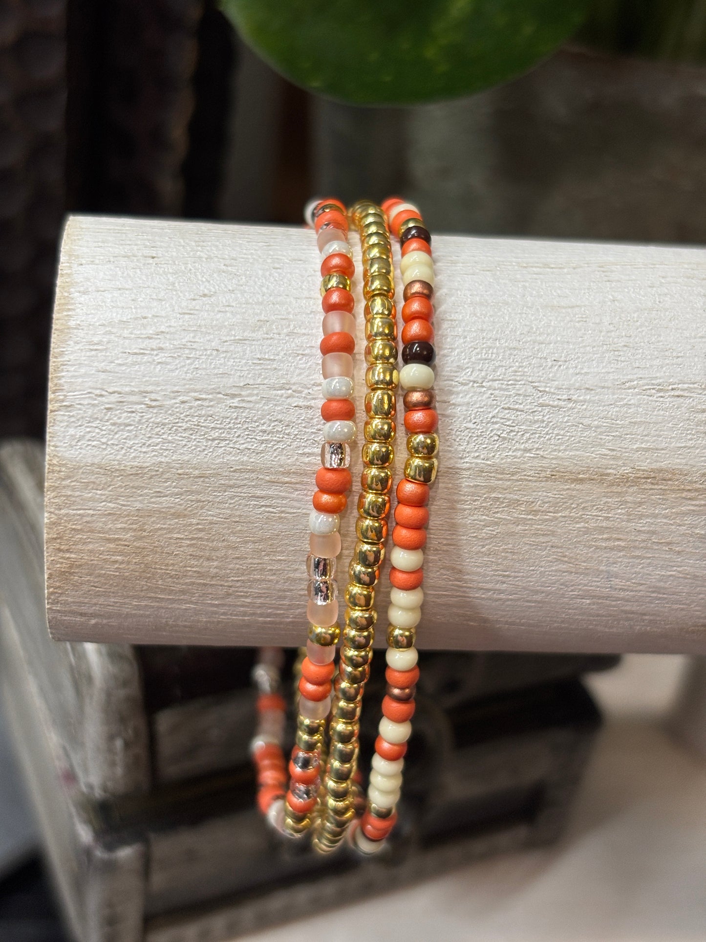 "Golden Dusk" - Handmade Seed Bead Stretch Bracelet Set of 3