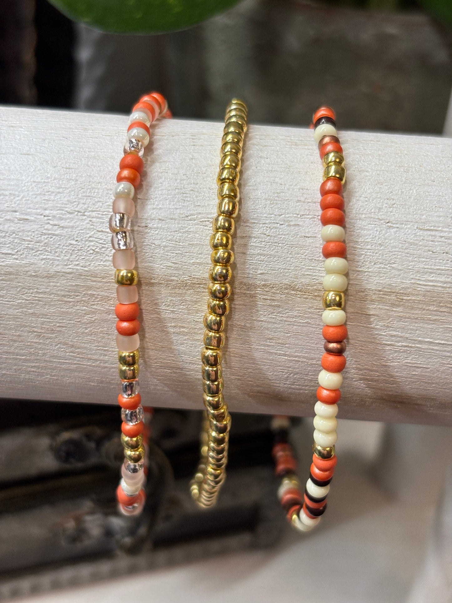 "Golden Dusk" - Handmade Seed Bead Stretch Bracelet Set of 3