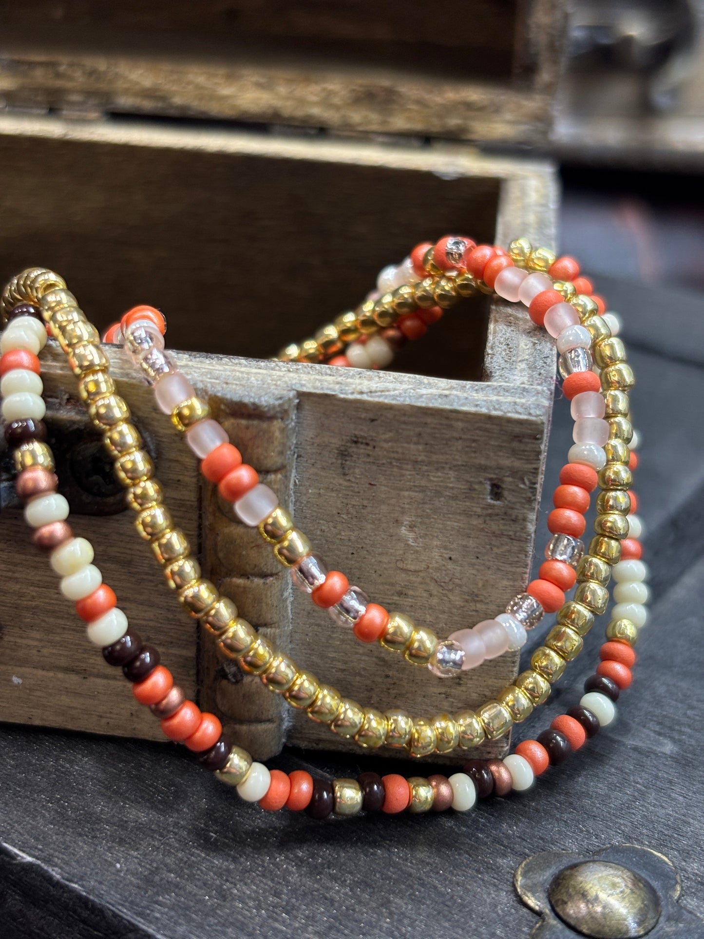 "Golden Dusk" - Handmade Seed Bead Stretch Bracelet Set of 3