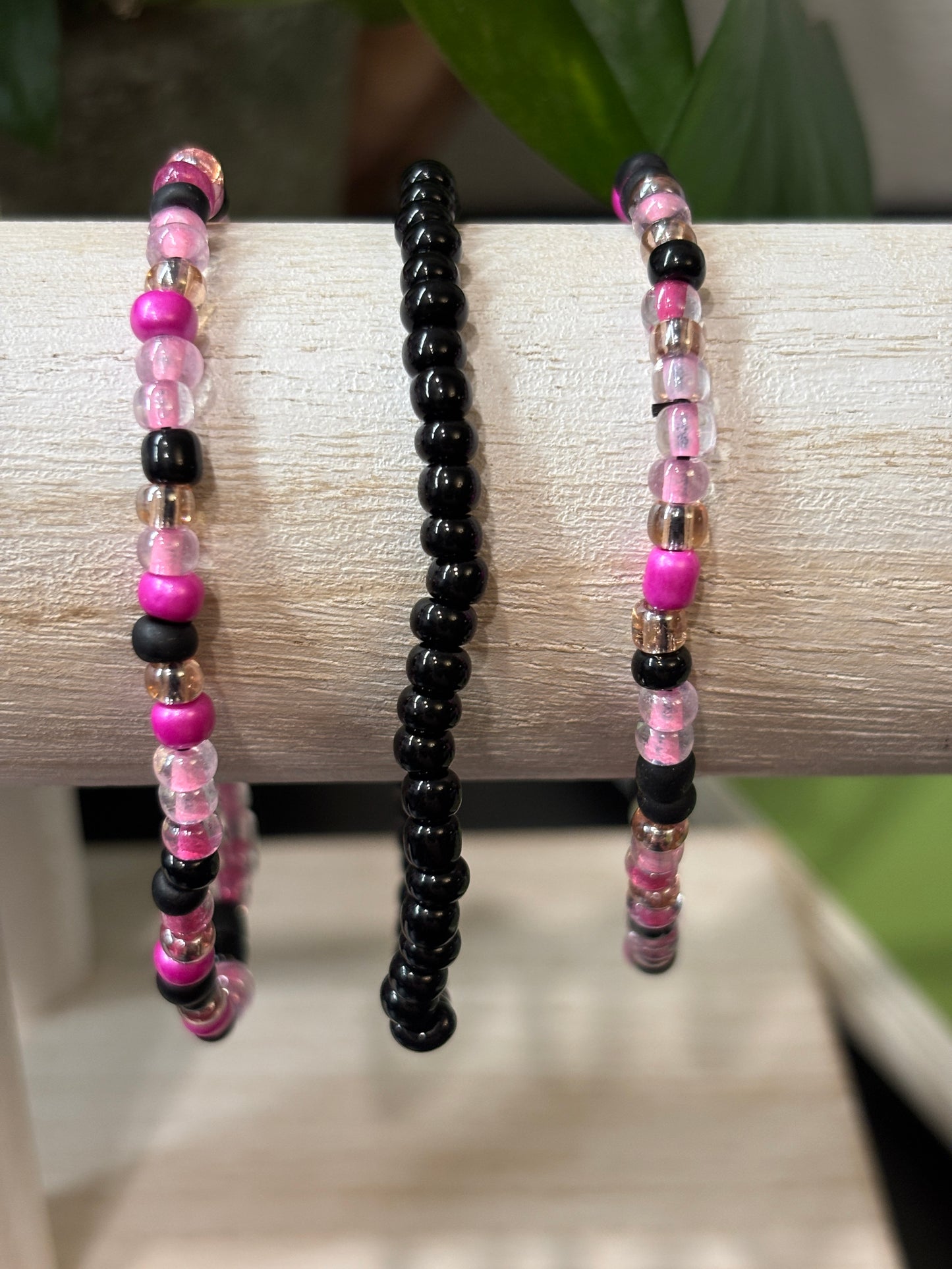 "Pink Venom" - Handmade Seed Bead Stretch Bracelet Set of 3