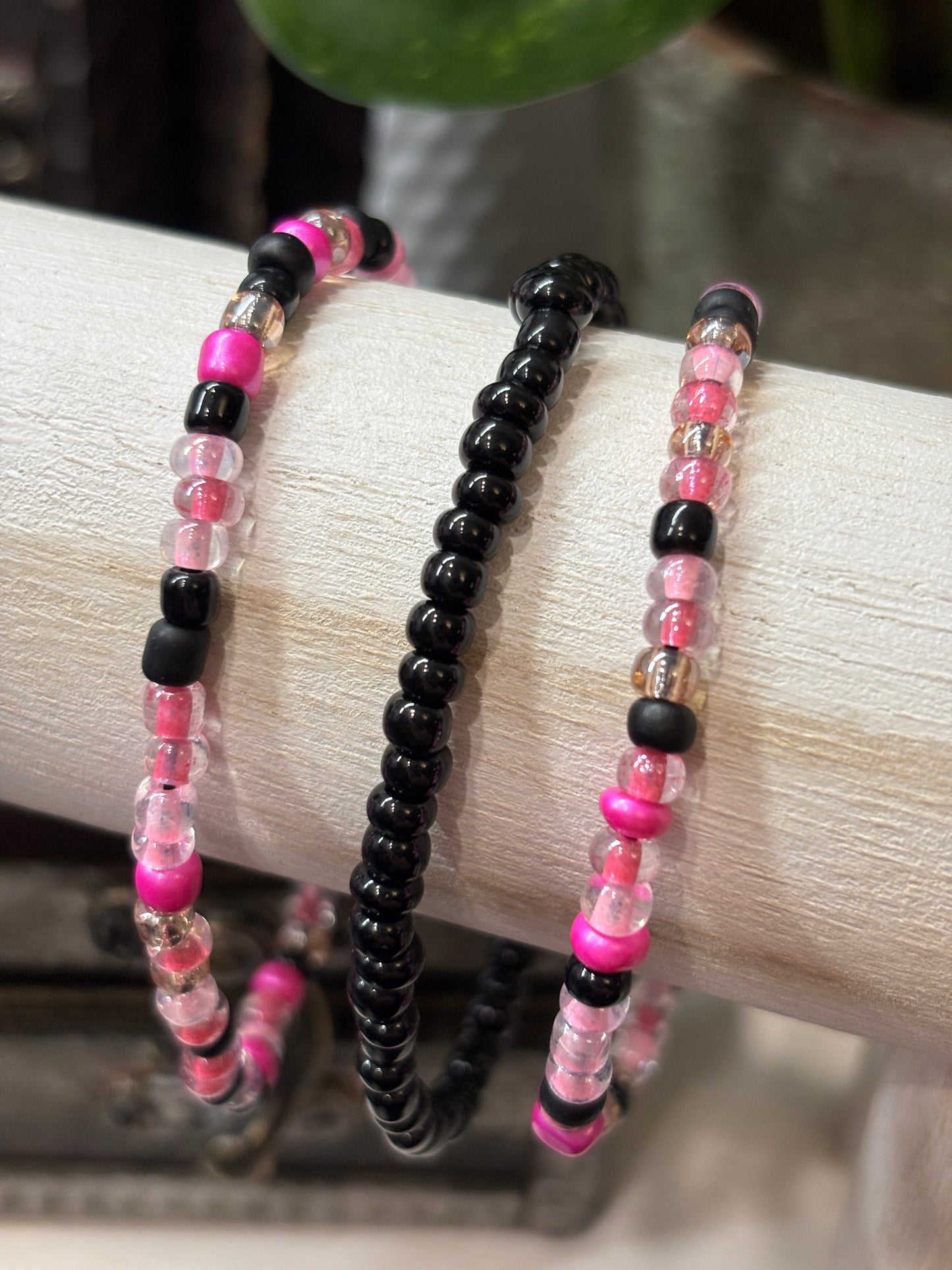 "Pink Venom" - Handmade Seed Bead Stretch Bracelet Set of 3