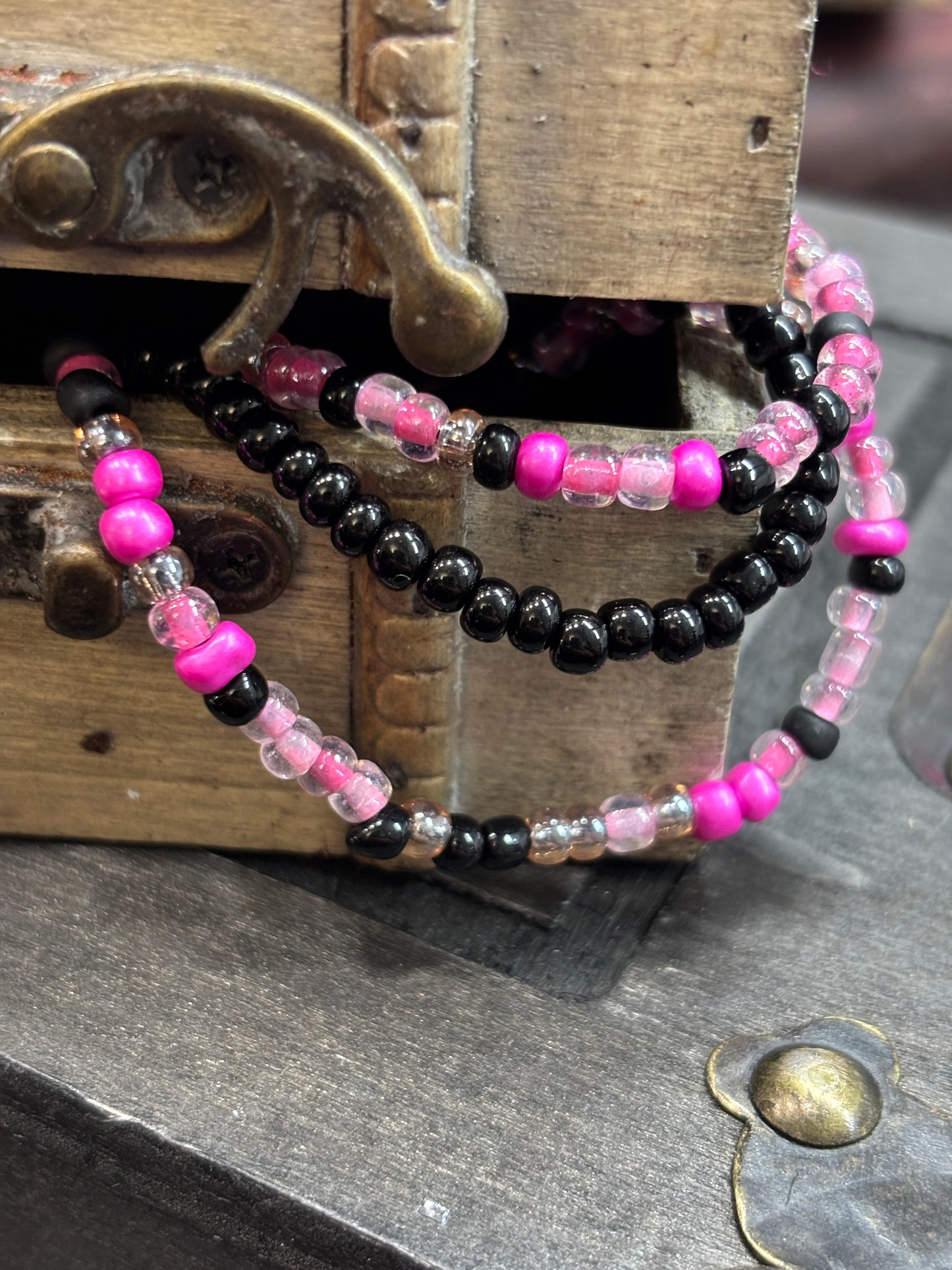 "Pink Venom" - Handmade Seed Bead Stretch Bracelet Set of 3