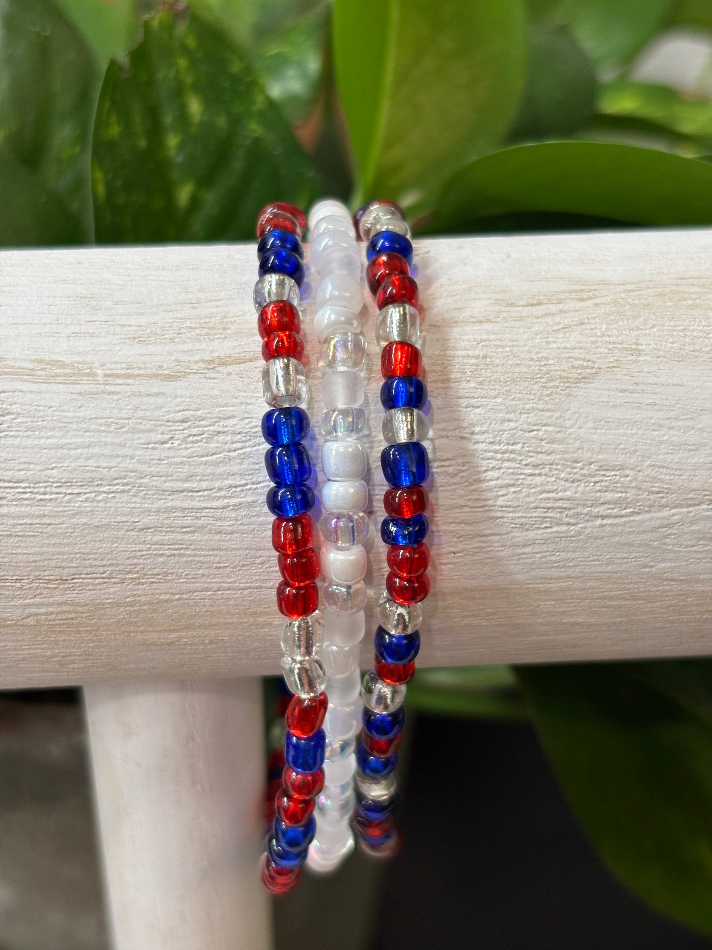 "Cosmic Liberty" - Handmade Seed Bead Stretch Bracelet Set of 3