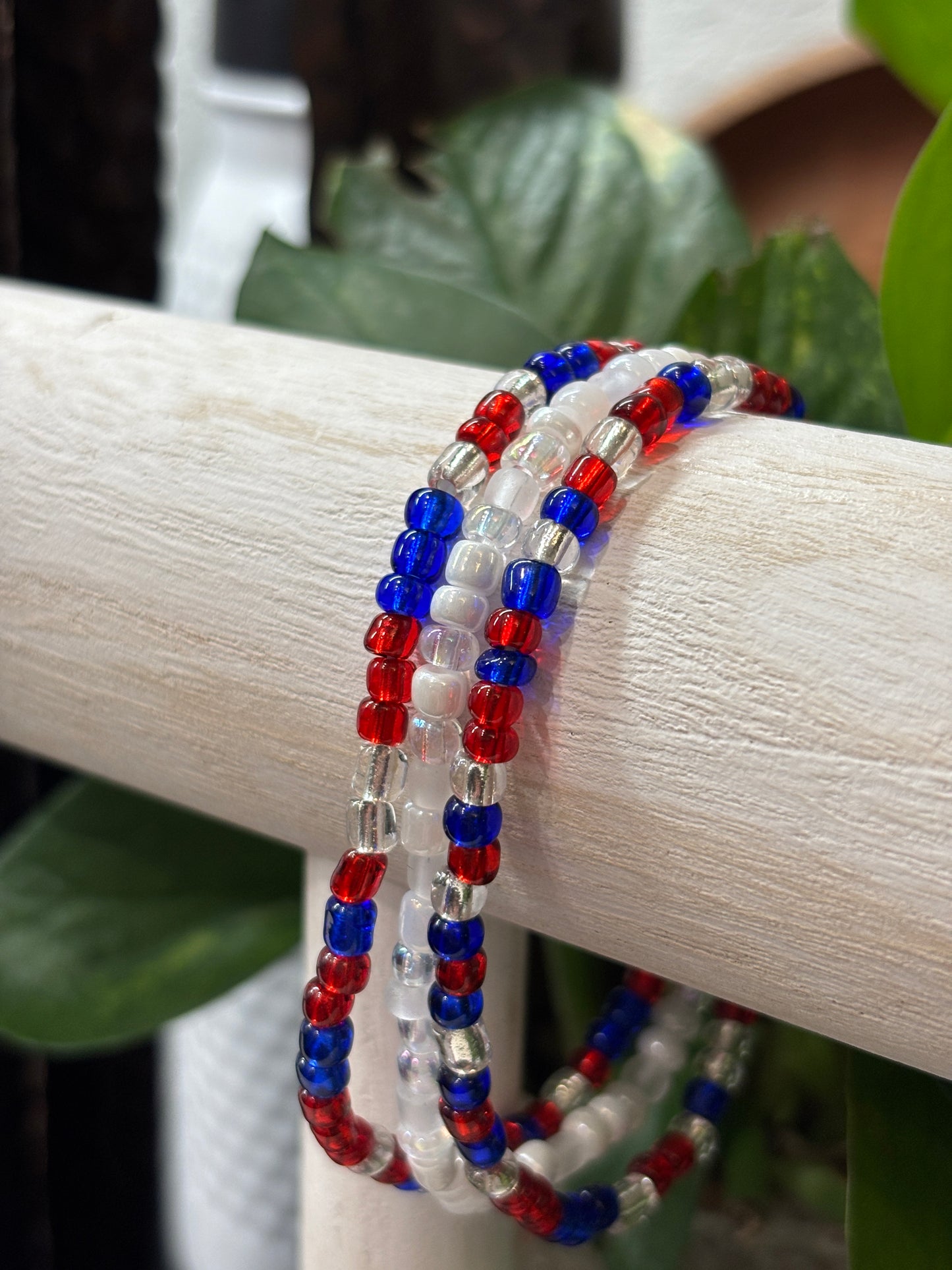 "Cosmic Liberty" - Handmade Seed Bead Stretch Bracelet Set of 3