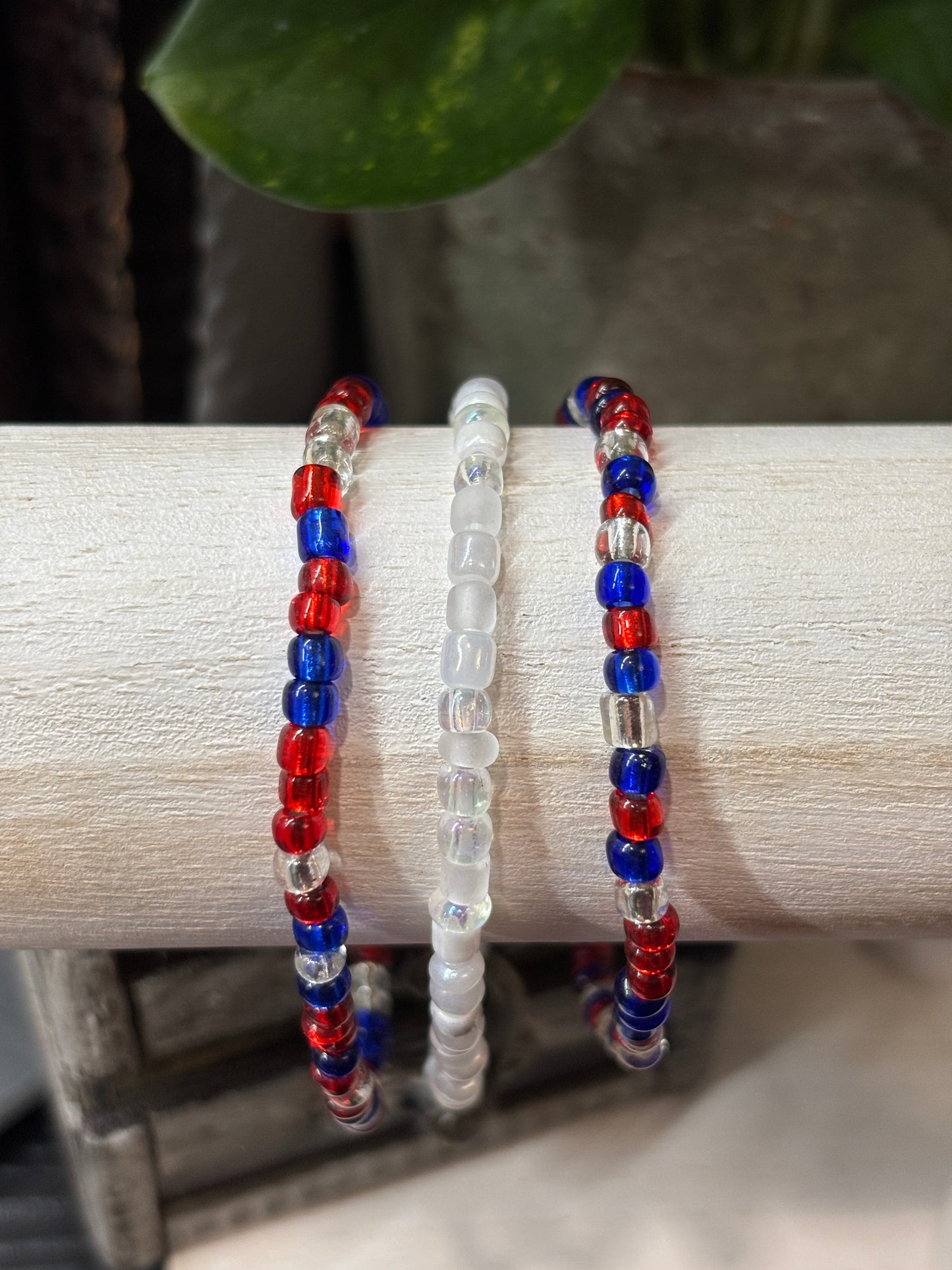 "Cosmic Liberty" - Handmade Seed Bead Stretch Bracelet Set of 3