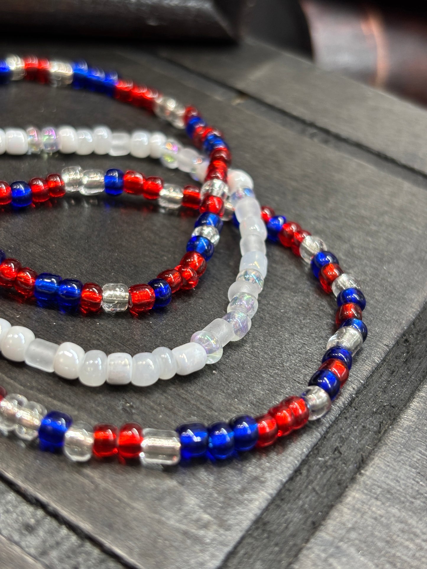 "Cosmic Liberty" - Handmade Seed Bead Stretch Bracelet Set of 3
