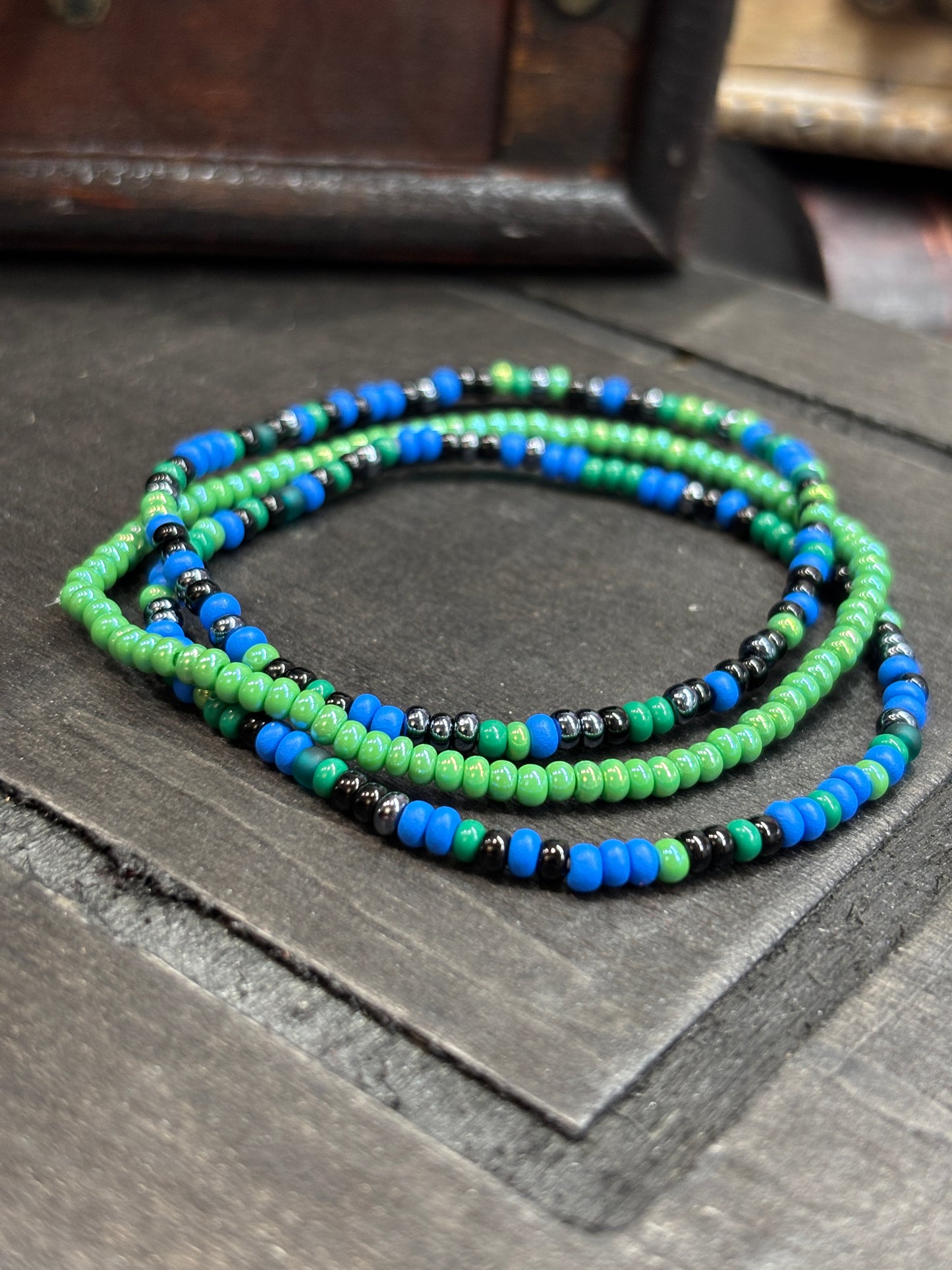 "Lagoon Bloom" - Handmade Seed Bead Stretch Bracelet Set of 3