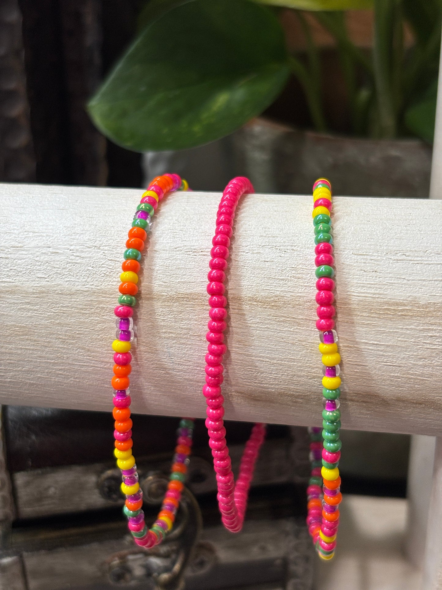 "Confetti Bloom" - Handmade Seed Bead Stretch Bracelet Set of 3