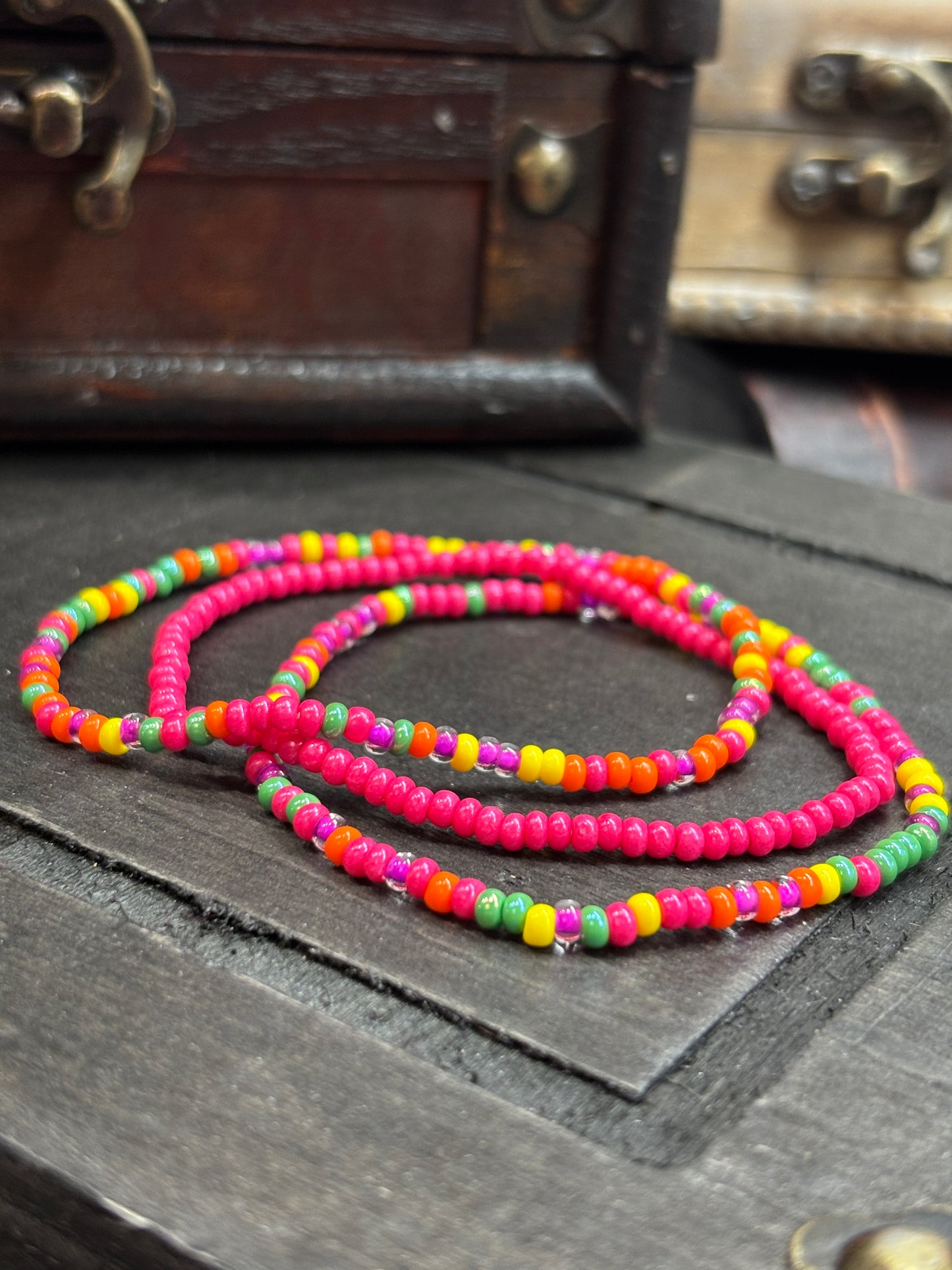 "Confetti Bloom" - Handmade Seed Bead Stretch Bracelet Set of 3