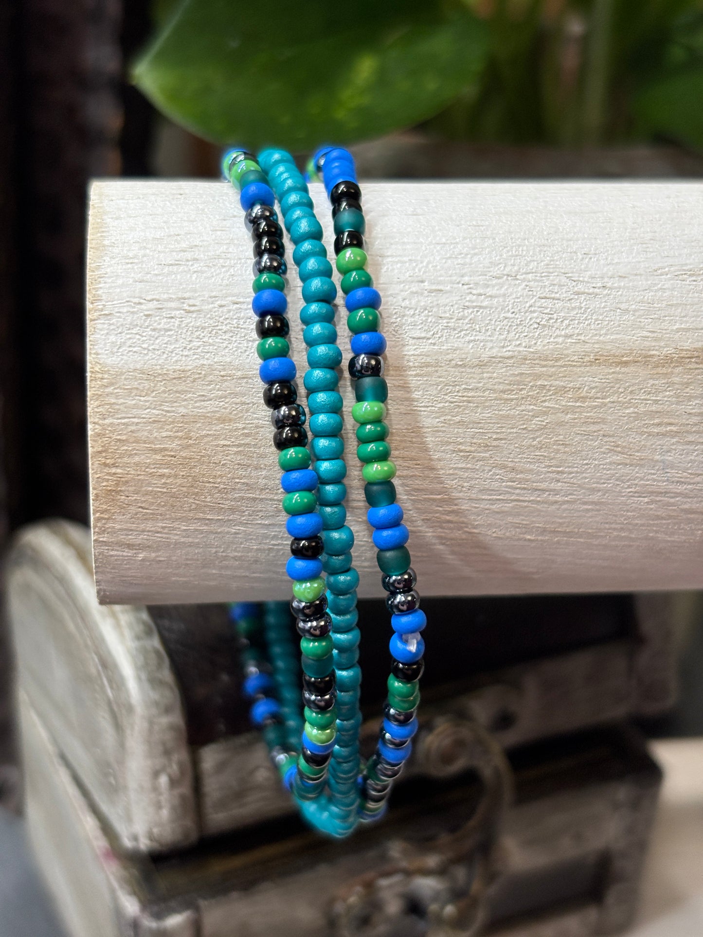 "Aquamarine Moss" - Handmade Seed Bead Stretch Bracelet Set of 3