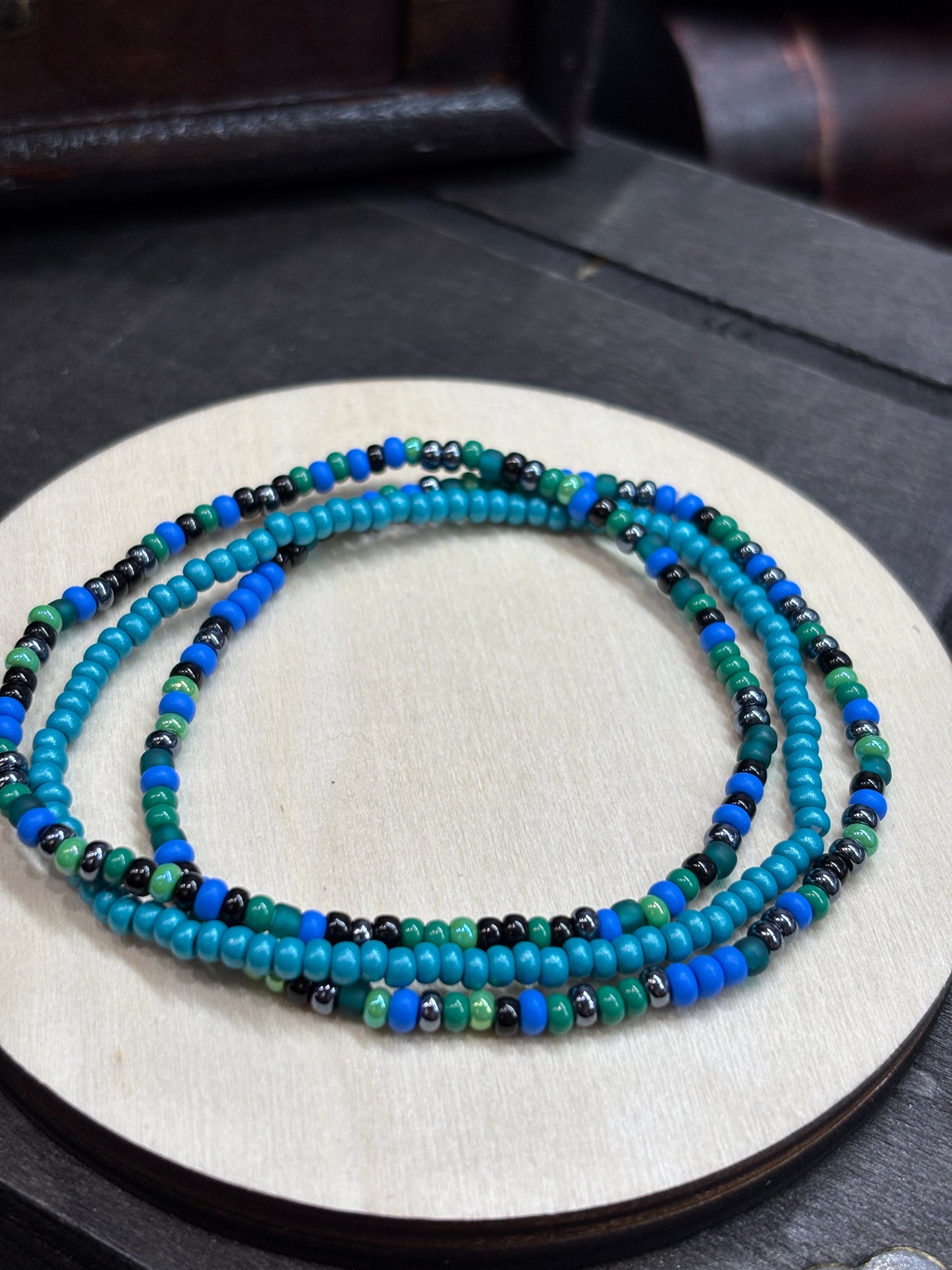 "Aquamarine Moss" - Handmade Seed Bead Stretch Bracelet Set of 3
