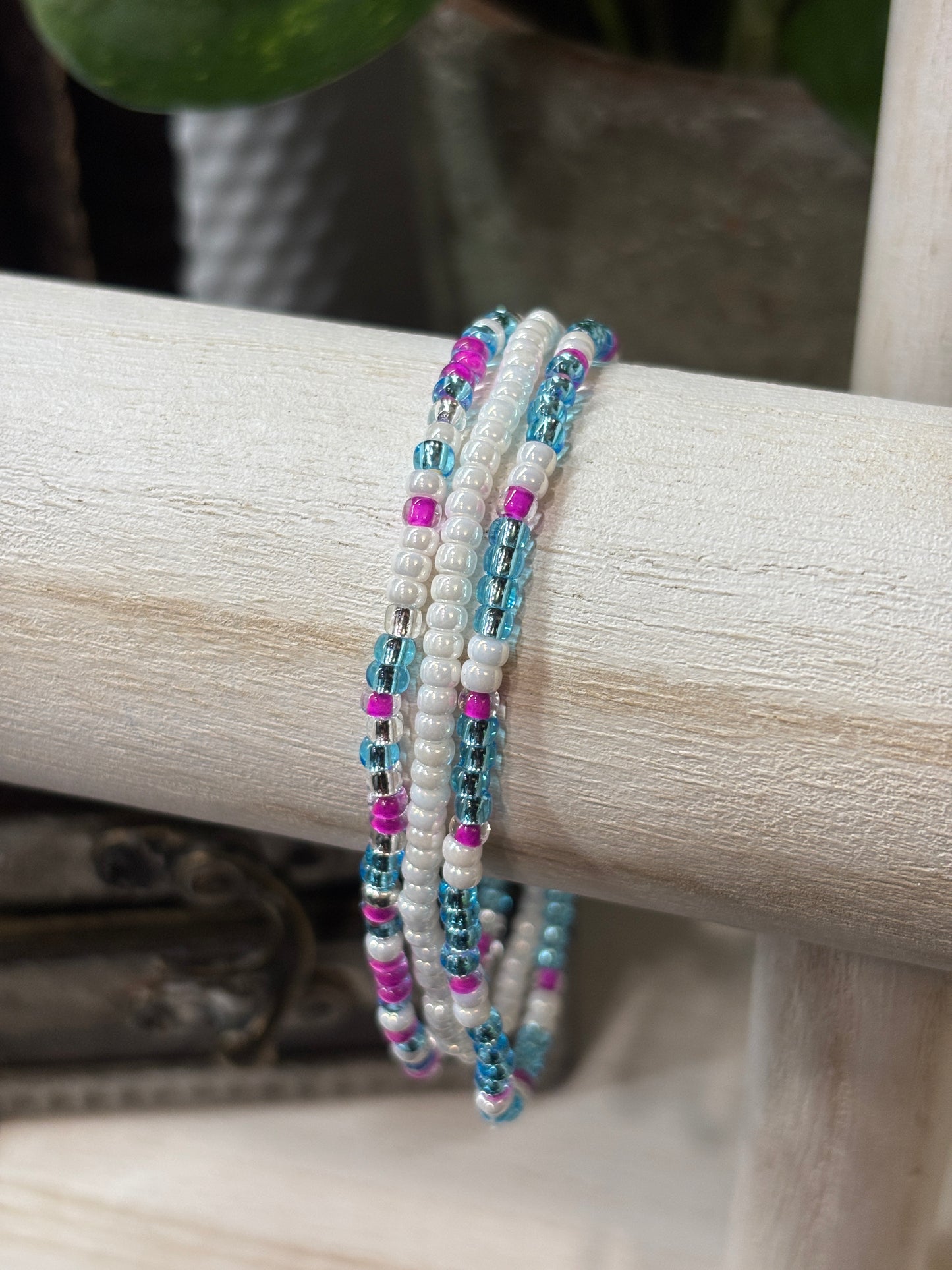 "Blushing Twilight" - Handmade Seed Bead Stretch Bracelet Set of 3