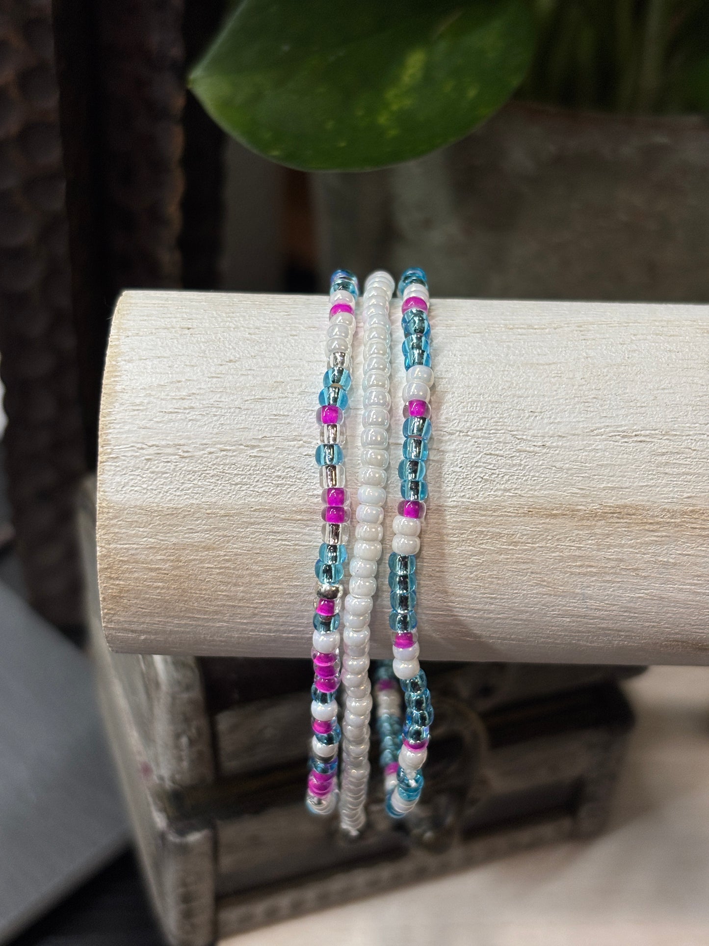 "Blushing Twilight" - Handmade Seed Bead Stretch Bracelet Set of 3