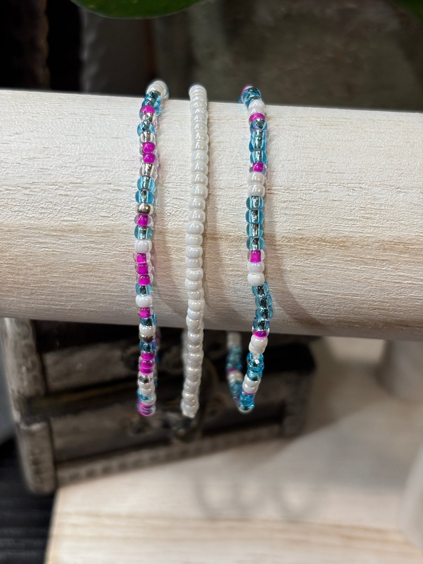 "Blushing Twilight" - Handmade Seed Bead Stretch Bracelet Set of 3