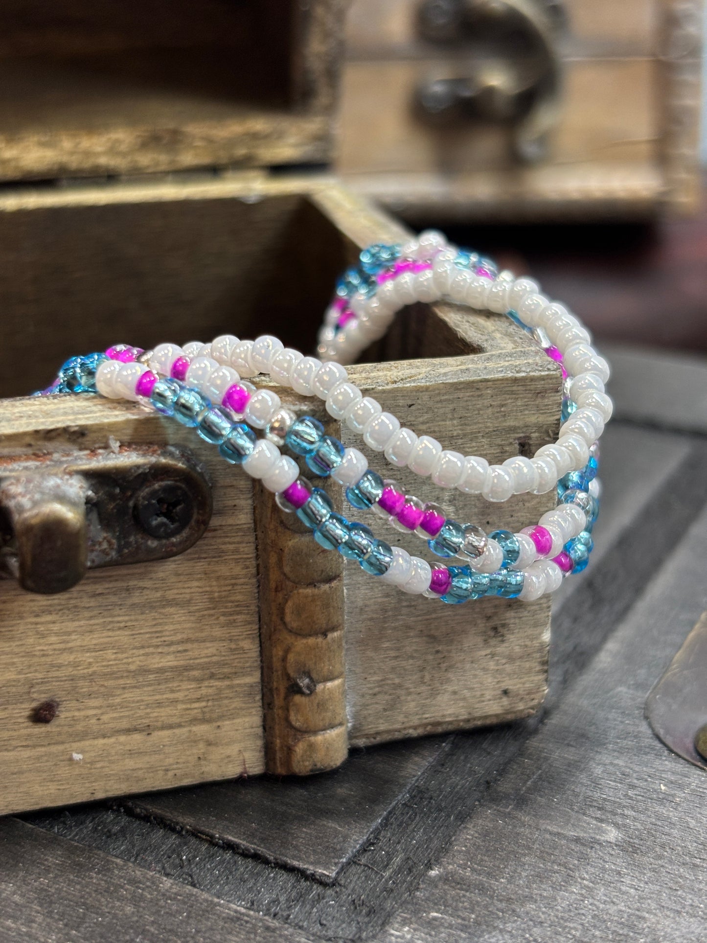 "Blushing Twilight" - Handmade Seed Bead Stretch Bracelet Set of 3