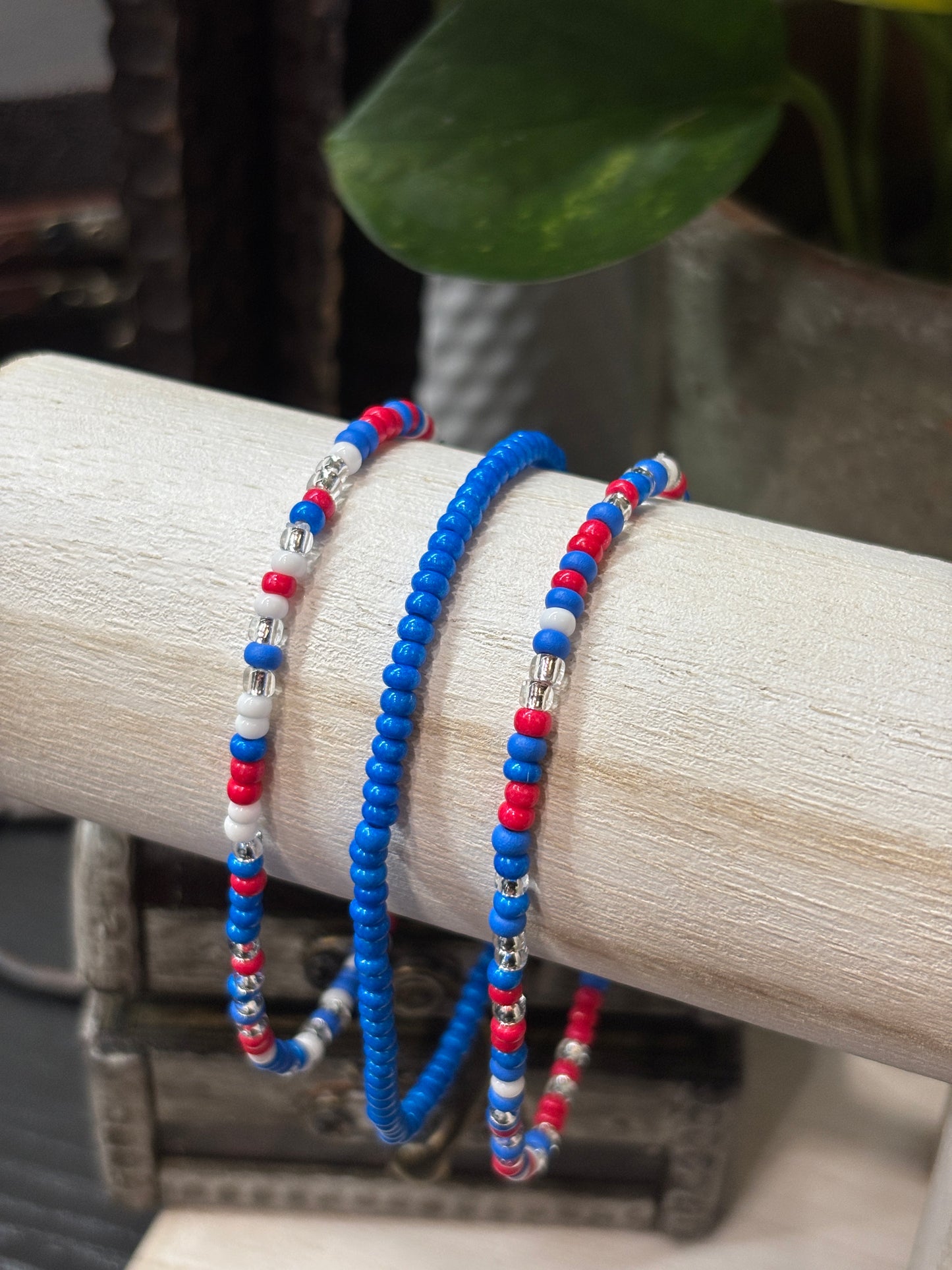 "Crimson Ice" - Handmade Seed Bead Stretch Bracelet Set of 3