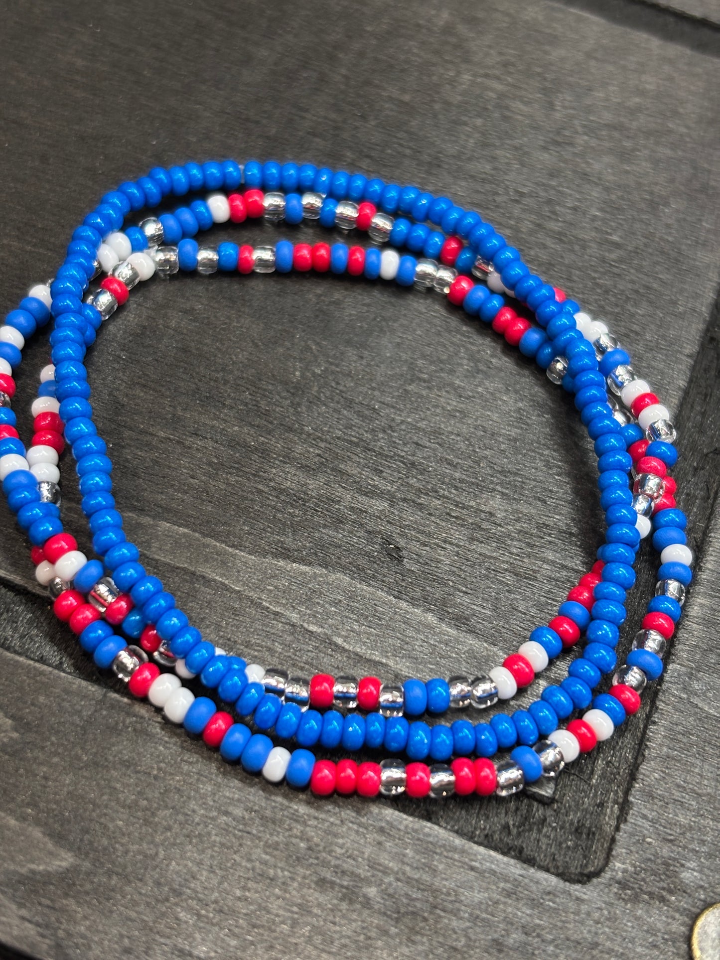 "Crimson Ice" - Handmade Seed Bead Stretch Bracelet Set of 3