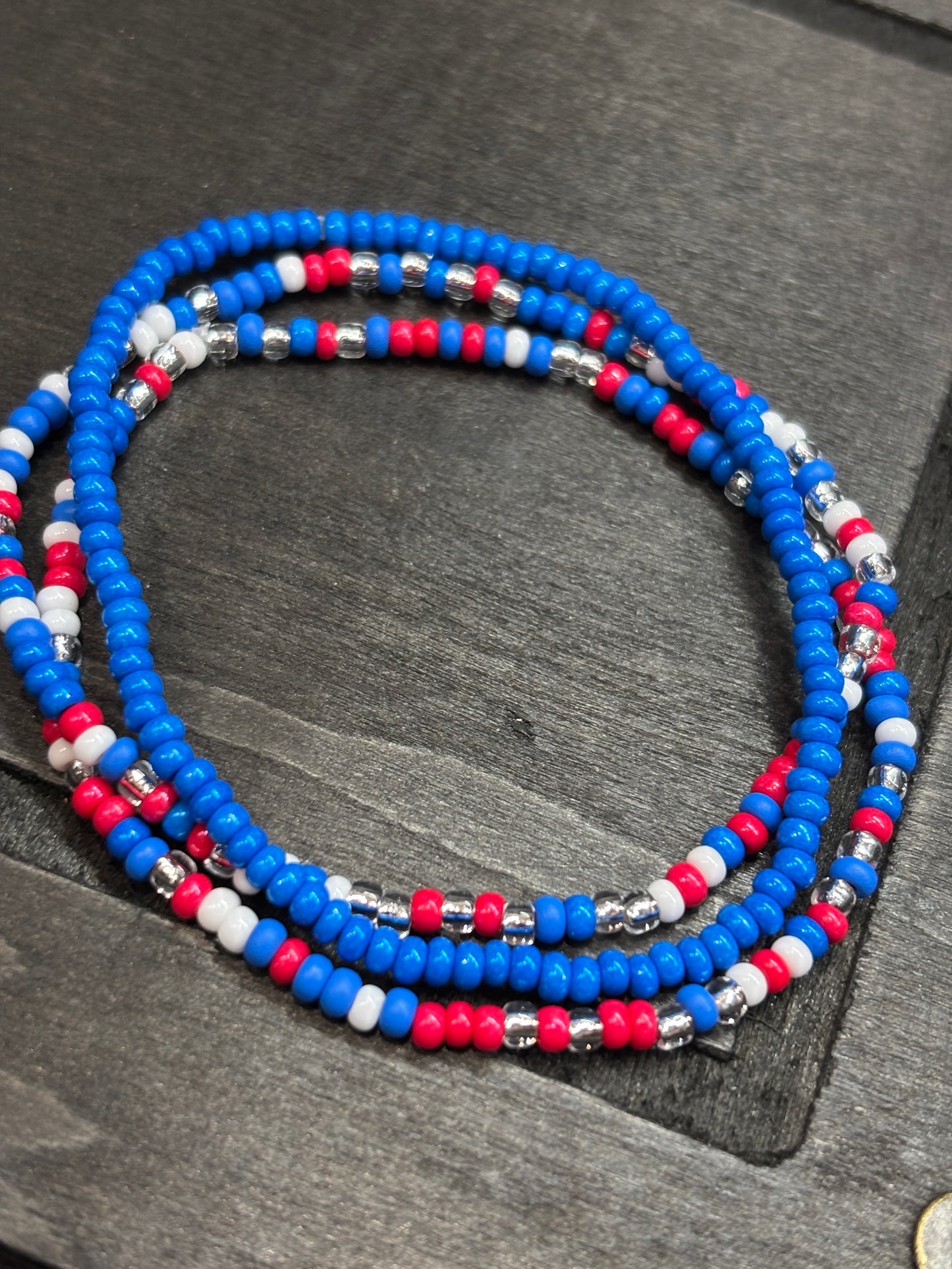 "Crimson Ice" - Handmade Seed Bead Stretch Bracelet Set of 3