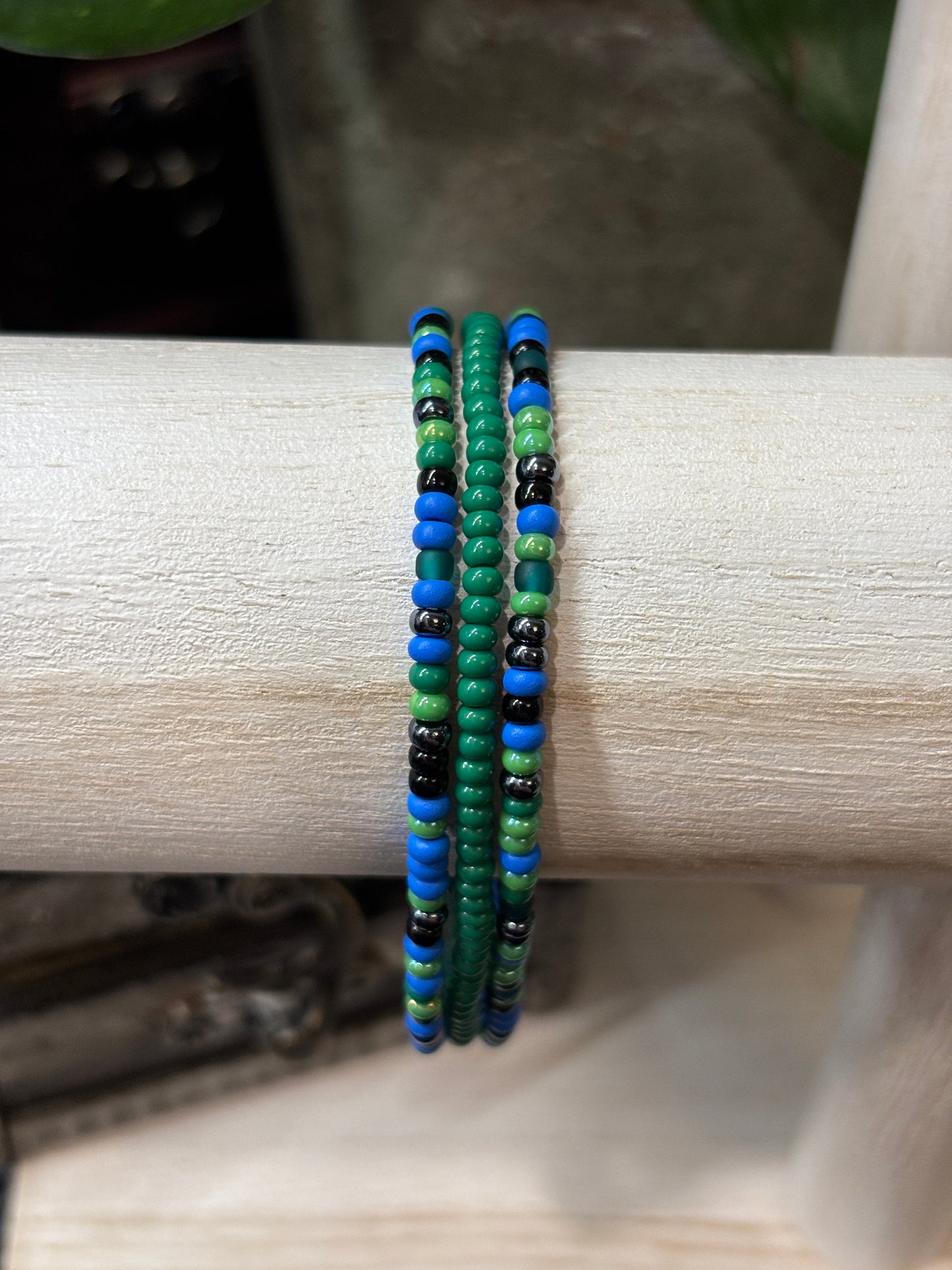 "Lagoon Bloom" - Handmade Seed Bead Stretch Bracelet Set of 3
