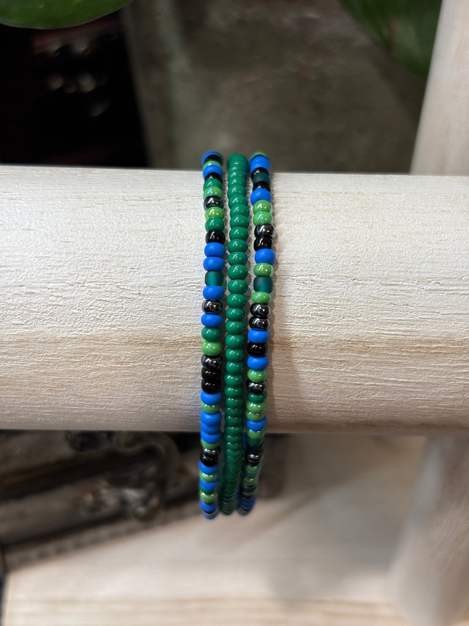 Lagoon Bloom  Handmade Seed Bead Stretch Bracelet Set of 3 - 3