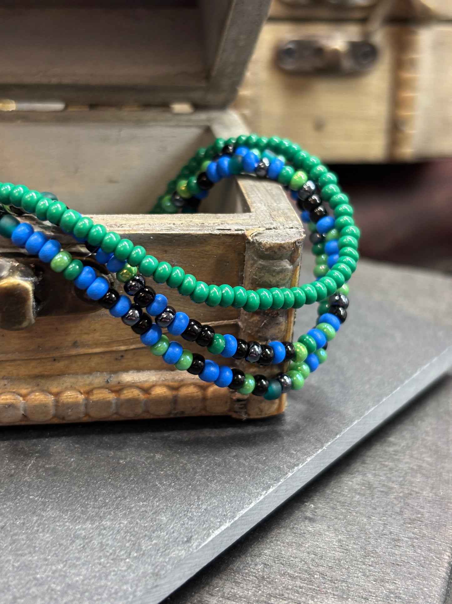 "Lagoon Bloom" - Handmade Seed Bead Stretch Bracelet Set of 3