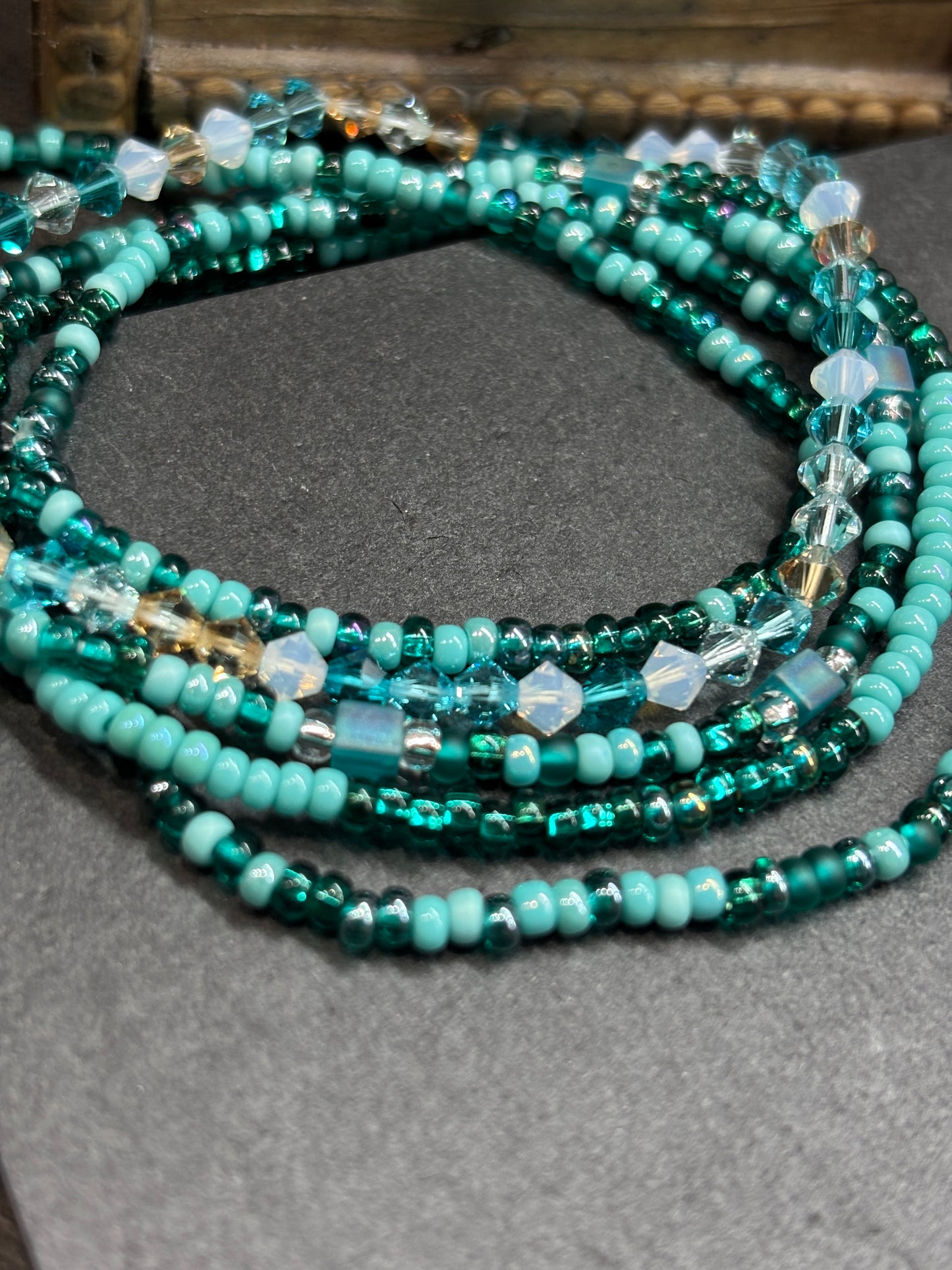 "Cosmic Aqua" - Handmade Seed Bead Stretch Bracelet Set of 5