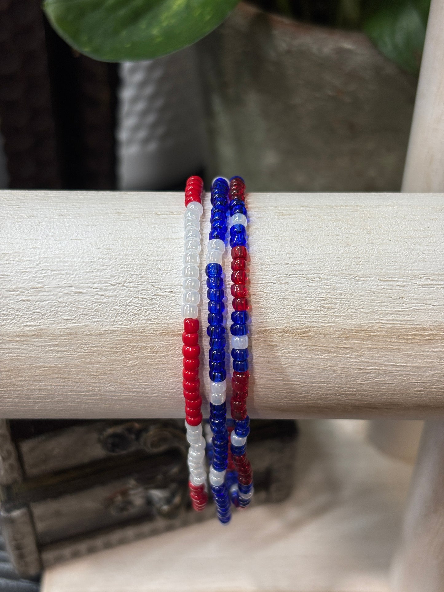 "Liberty Lights" - Handmade Seed Bead Stretch Bracelet Set of 3