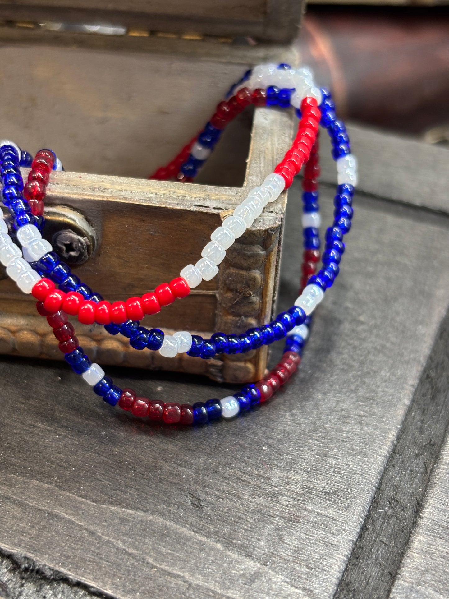"Liberty Lights" - Handmade Seed Bead Stretch Bracelet Set of 3