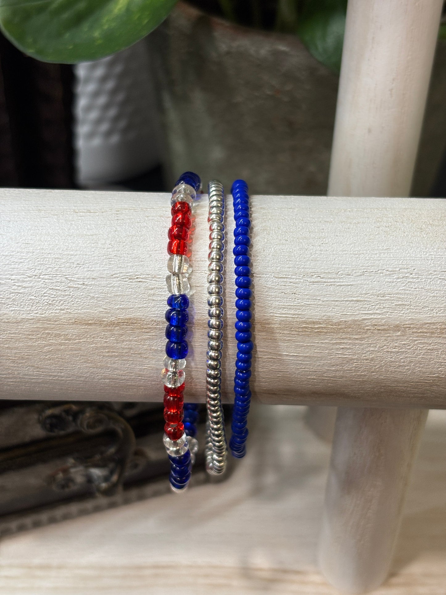 "Sailor's Flame" - Handmade Seed Bead Stretch Bracelet Set of 3
