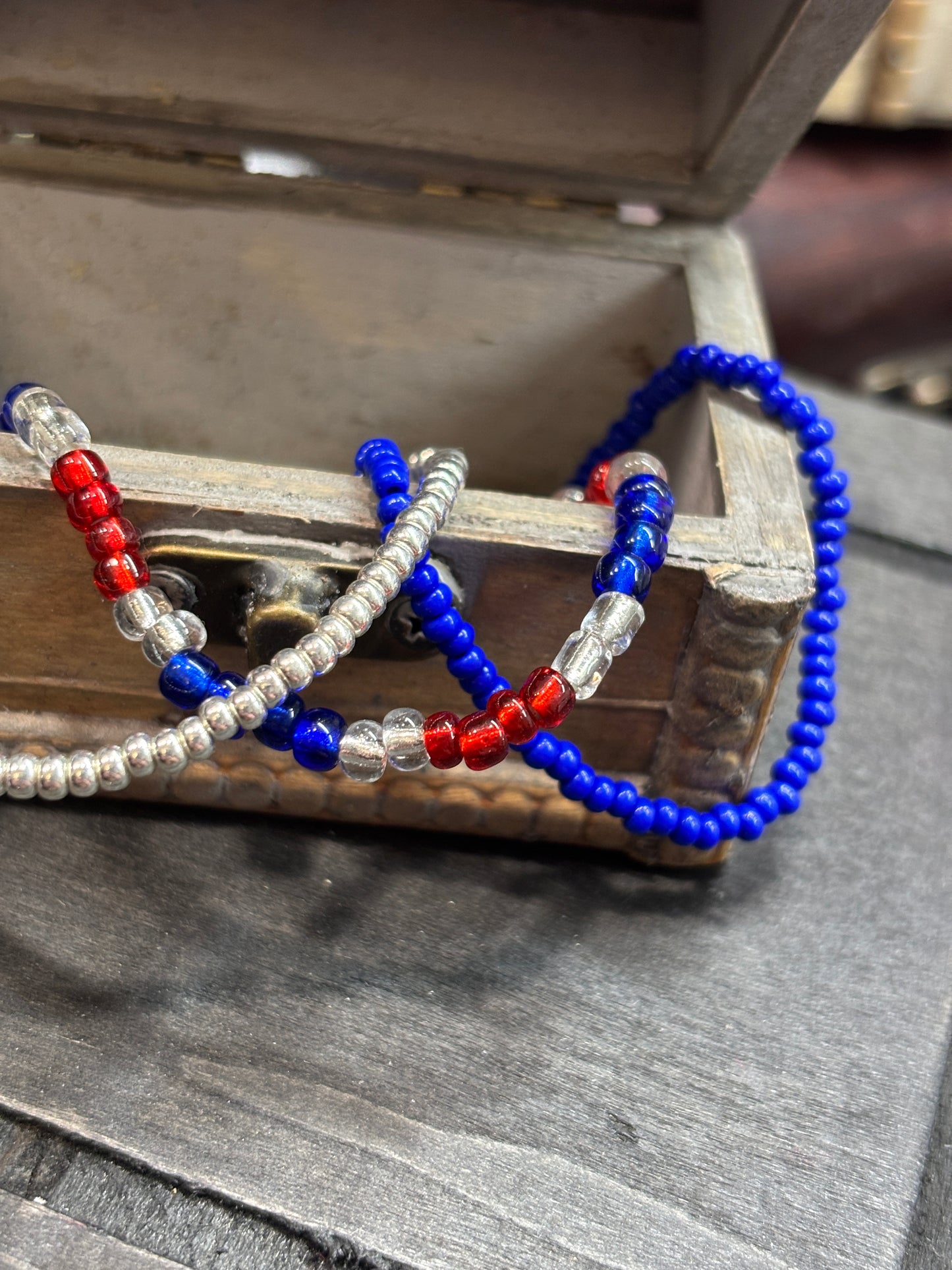 "Sailor's Flame" - Handmade Seed Bead Stretch Bracelet Set of 3