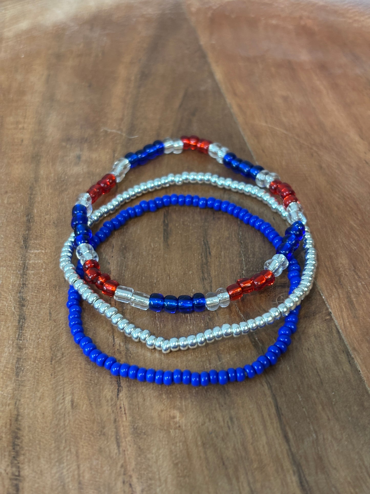 "Sailor's Flame" - Handmade Seed Bead Stretch Bracelet Set of 3