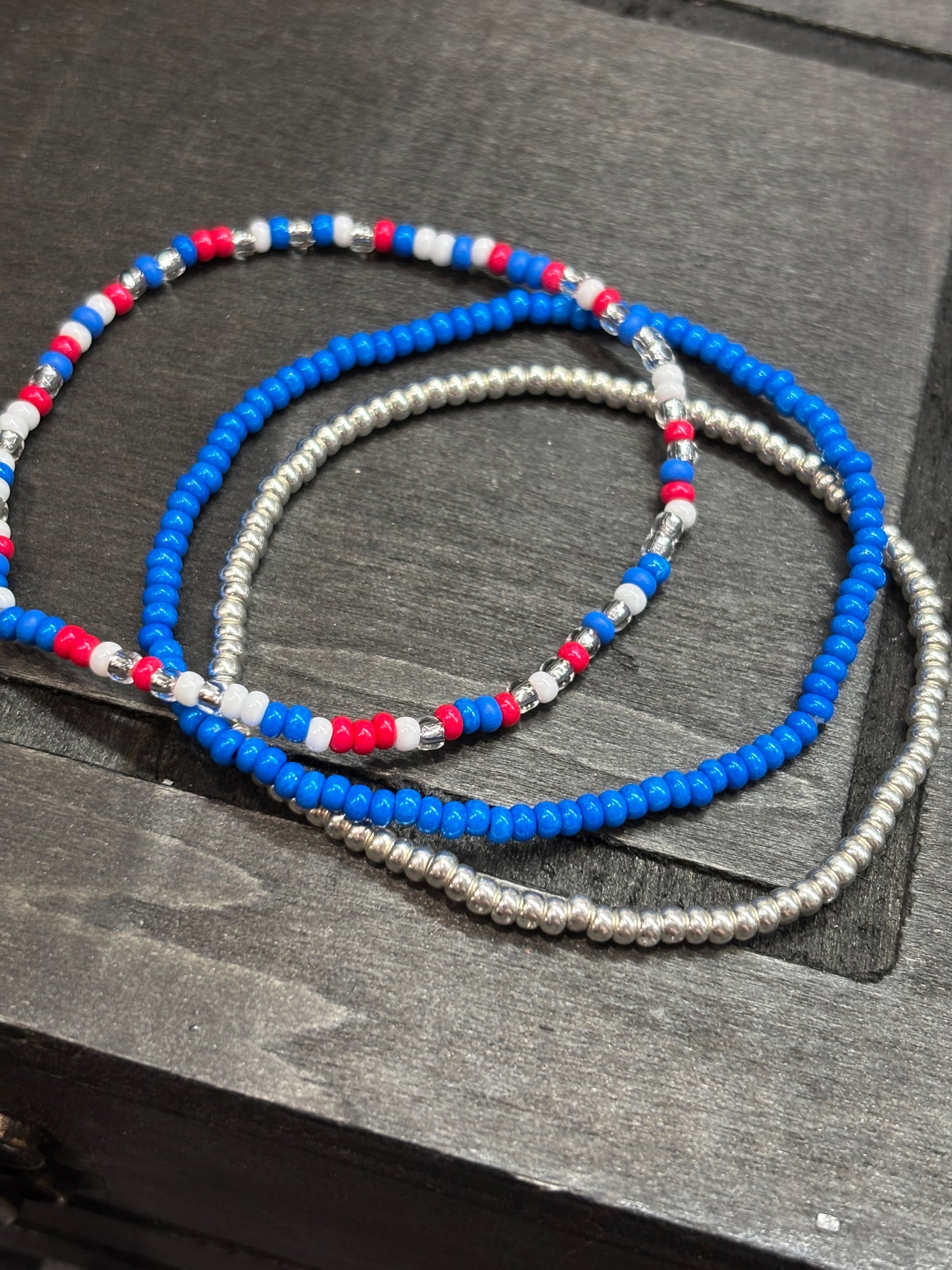 "Moonlit Valor" - Handmade Seed Bead Stretch Bracelet Set of 3
