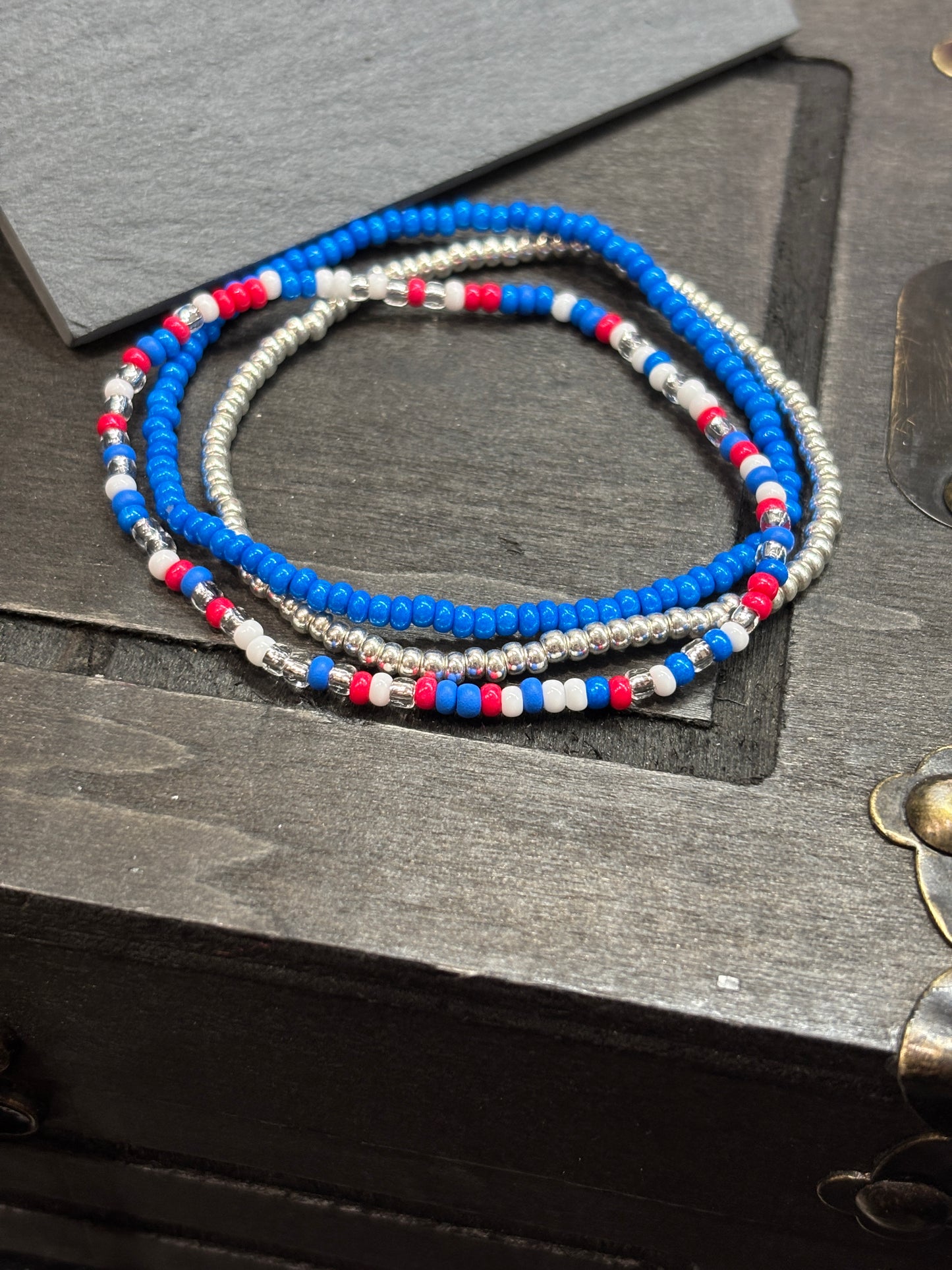 "Moonlit Valor" - Handmade Seed Bead Stretch Bracelet Set of 3