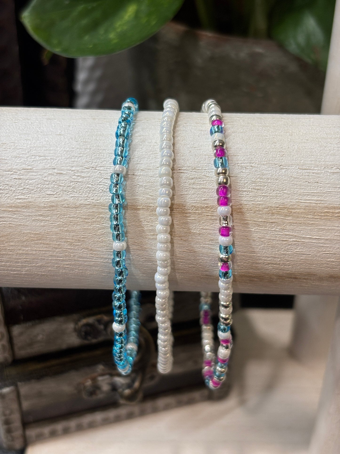 "Pearl Sky" - Handmade Seed Bead Stretch Bracelet Set of 3