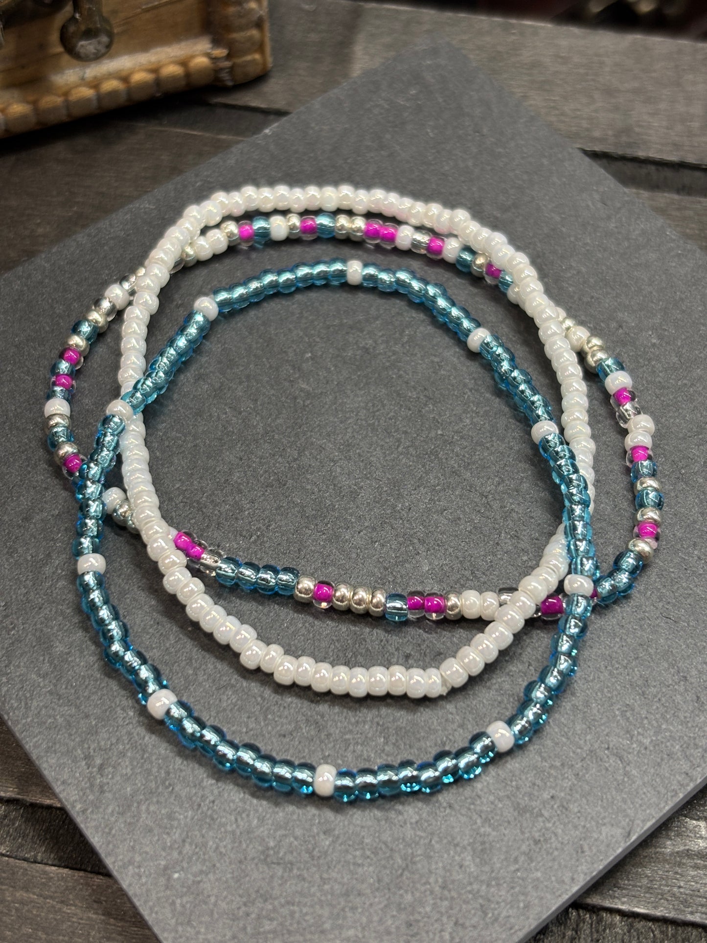 "Pearl Sky" - Handmade Seed Bead Stretch Bracelet Set of 3