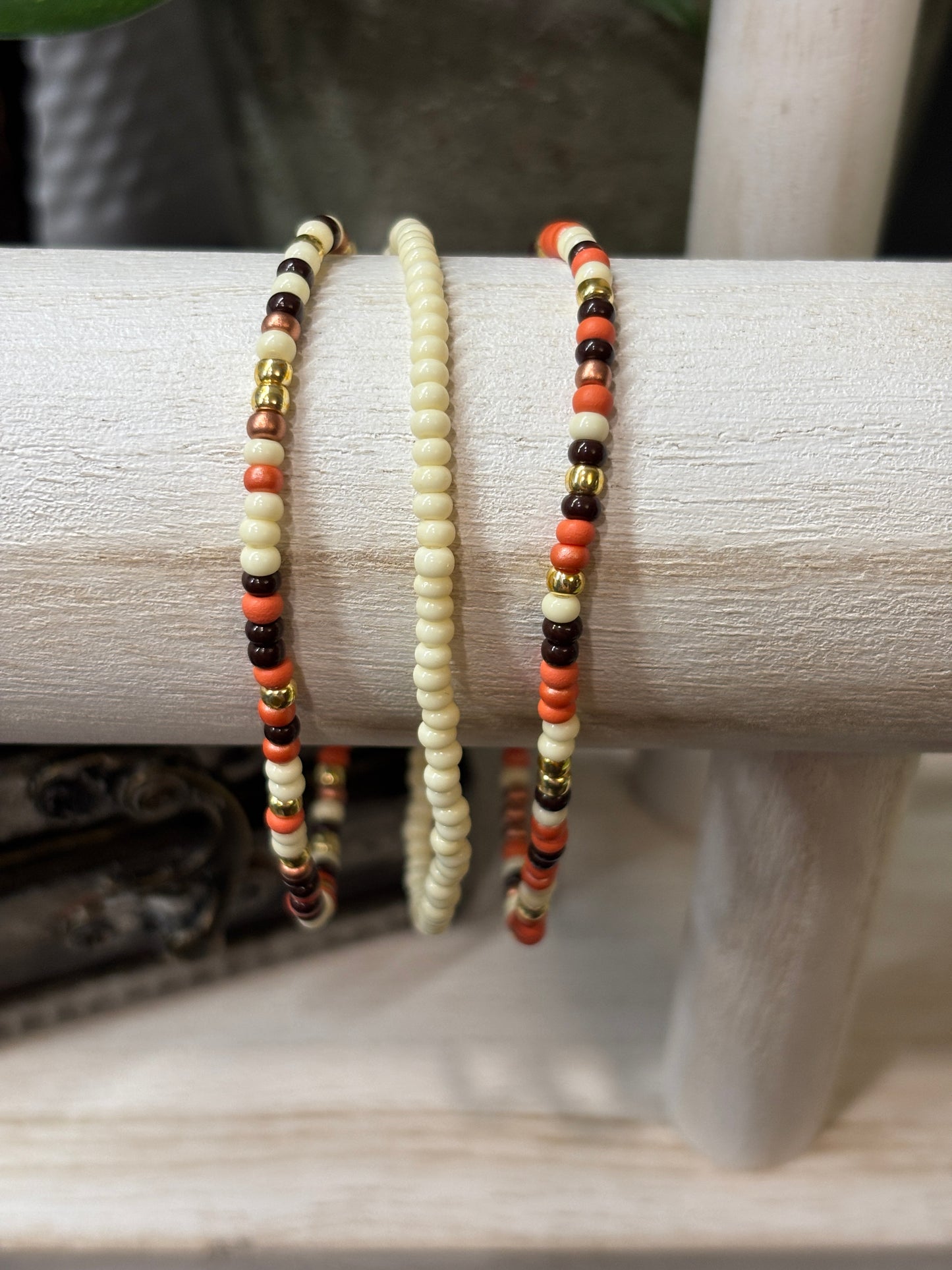 "Sunset Fossil" - Handmade Seed Bead Stretch Bracelet Set of 3