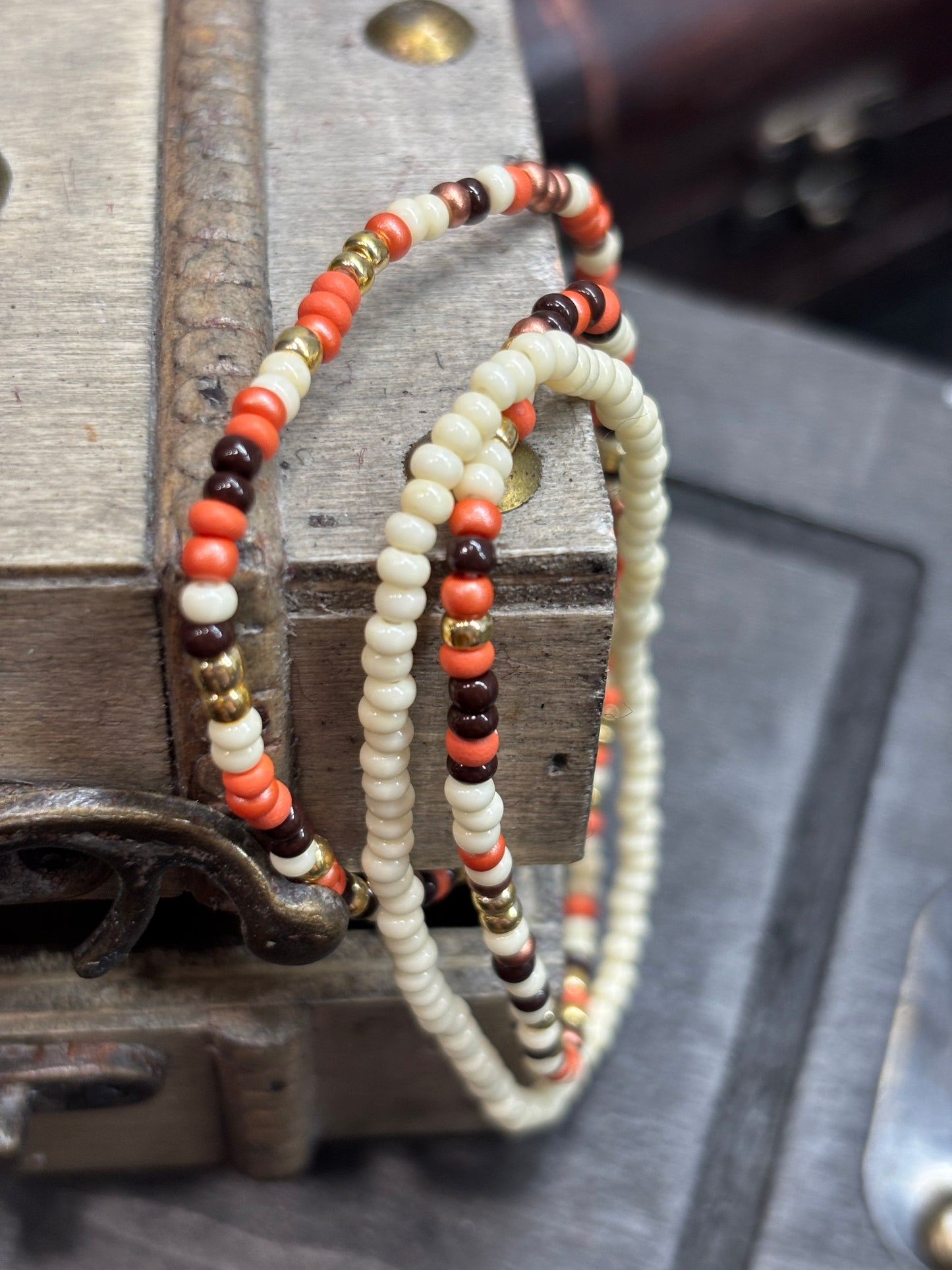 "Sunset Fossil" - Handmade Seed Bead Stretch Bracelet Set of 3