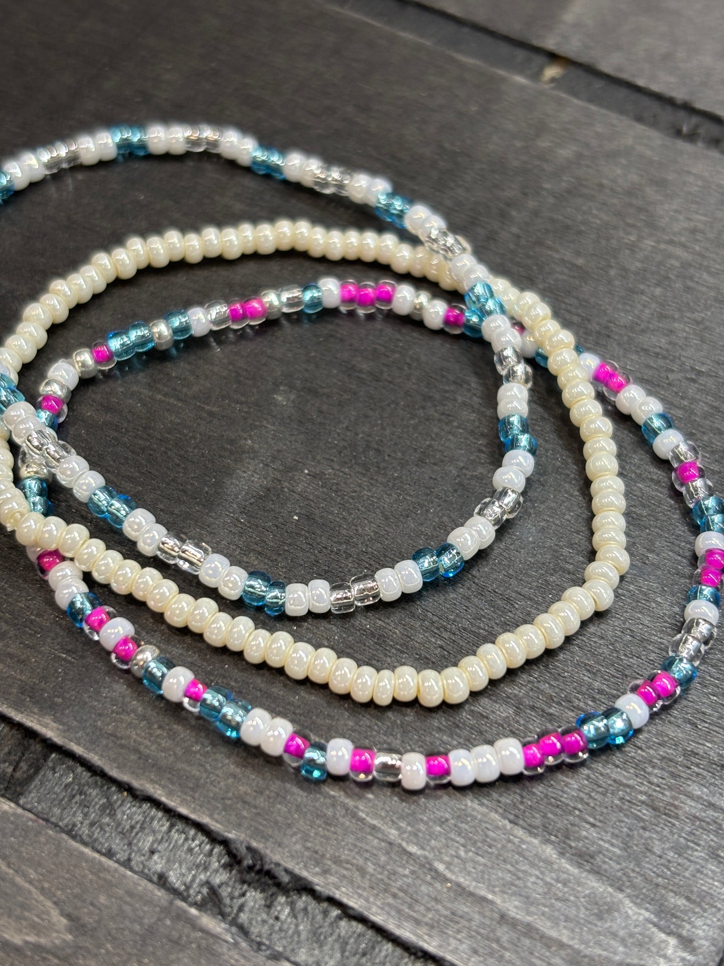 "Twilight Bloom" - Handmade Seed Bead Stretch Bracelet Set of 3