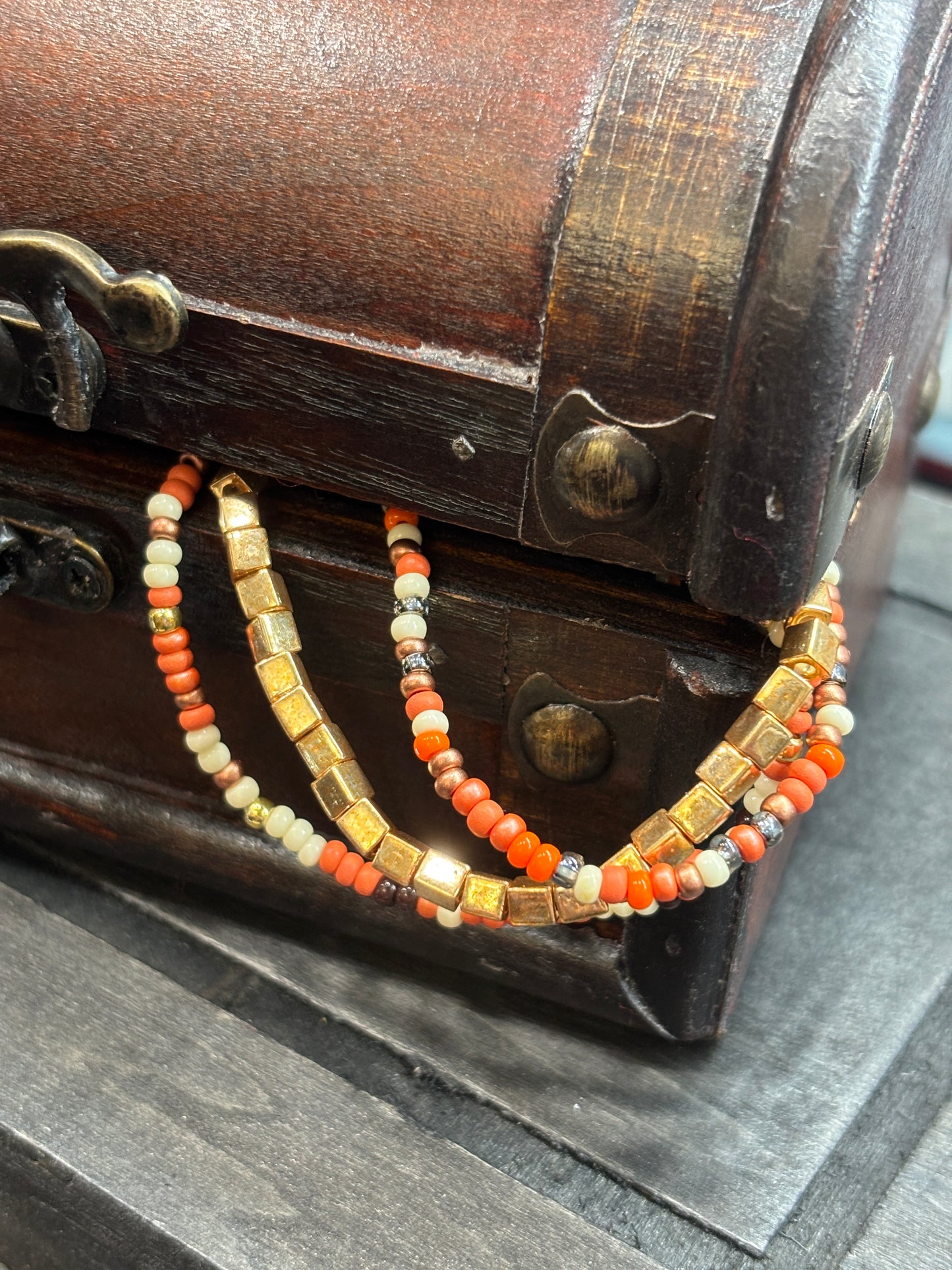 "Guilded Dune" - Handmade Seed Bead Stretch Bracelet Set of 3