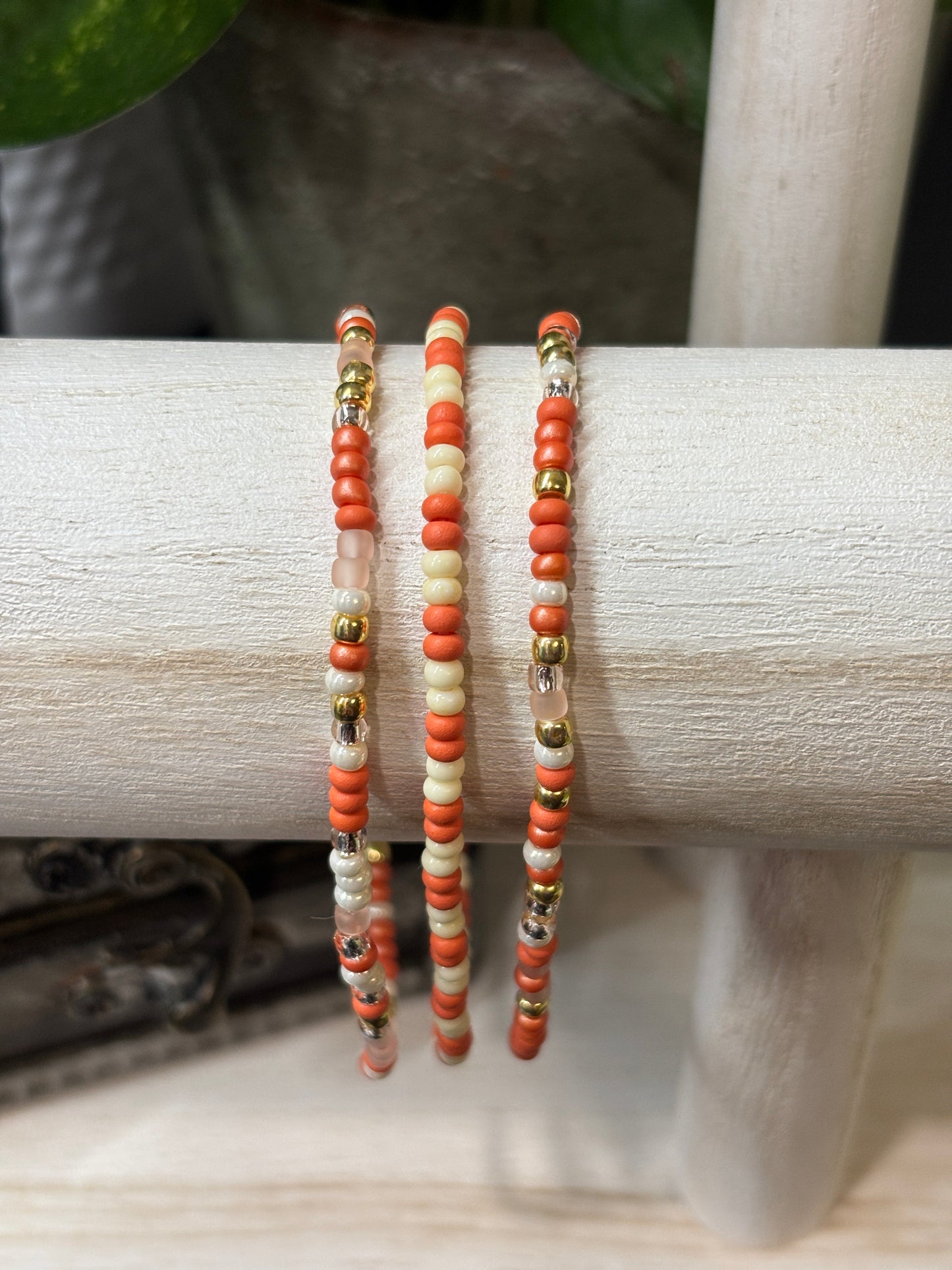 "Woven Warmth" - Handmade Seed Bead Stretch Bracelet Set of 3