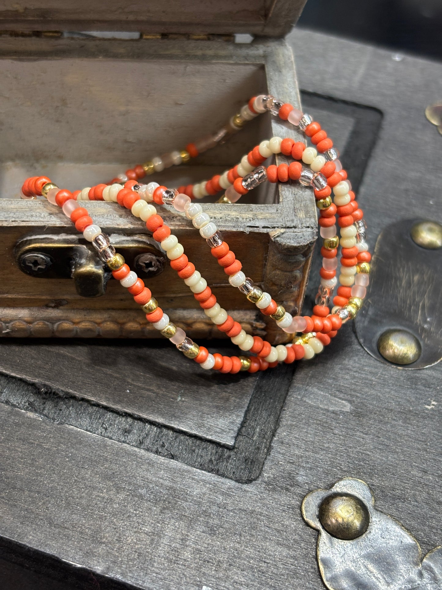 "Woven Warmth" - Handmade Seed Bead Stretch Bracelet Set of 3